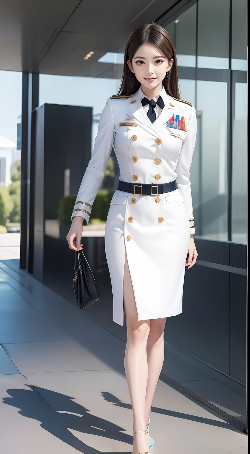 (RAW photos,HighestQuali),Full body like,The uniform of a flight attendant,(realisticlying,realisticlying:1.3),HighestQuali,tmasterpiece,Very fine and beautiful,highly detailed,CG,unified,2k wallpaper,Wonderful,beautifuldetails,tmasterpiece,dynamicposes,HighestQuali,Extremely detailed Cg Unity 8K wallpaper,,