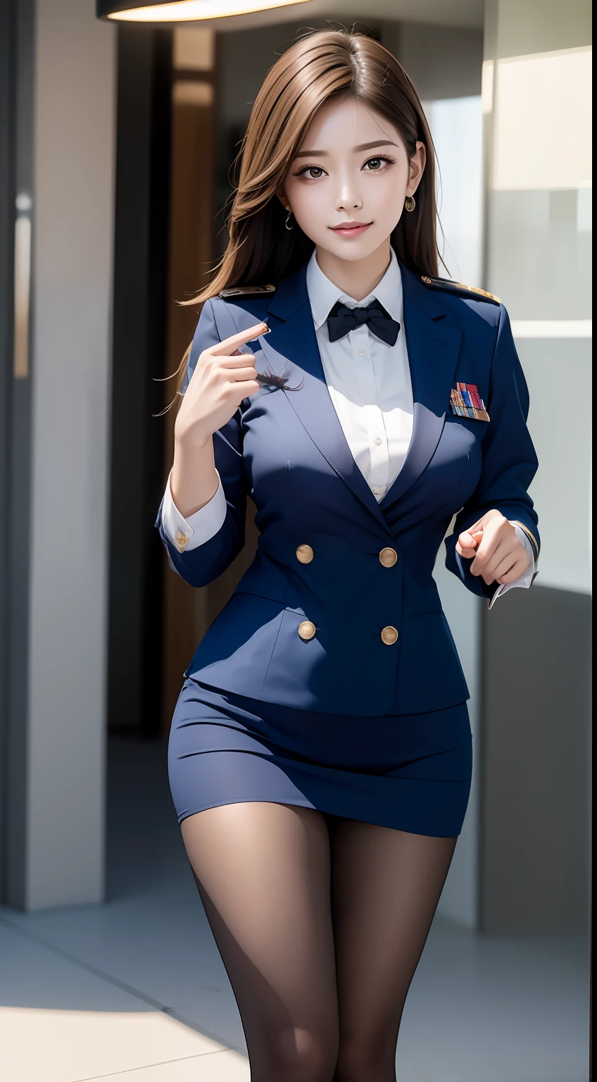 （RAW photos，HighestQuali），Full body like，The uniform of a flight attendant，（realisticlying，realisticlying：1.3），HighestQuali，tmasterpiece，Very fine and beautiful，highly  detailed，CG，unified，2k wallpaper，Wonderful，beautifuldetails，tmasterpiece，dynamicposes，HighestQuali，Extremely detailed Cg Unity 8K wallpaper，，