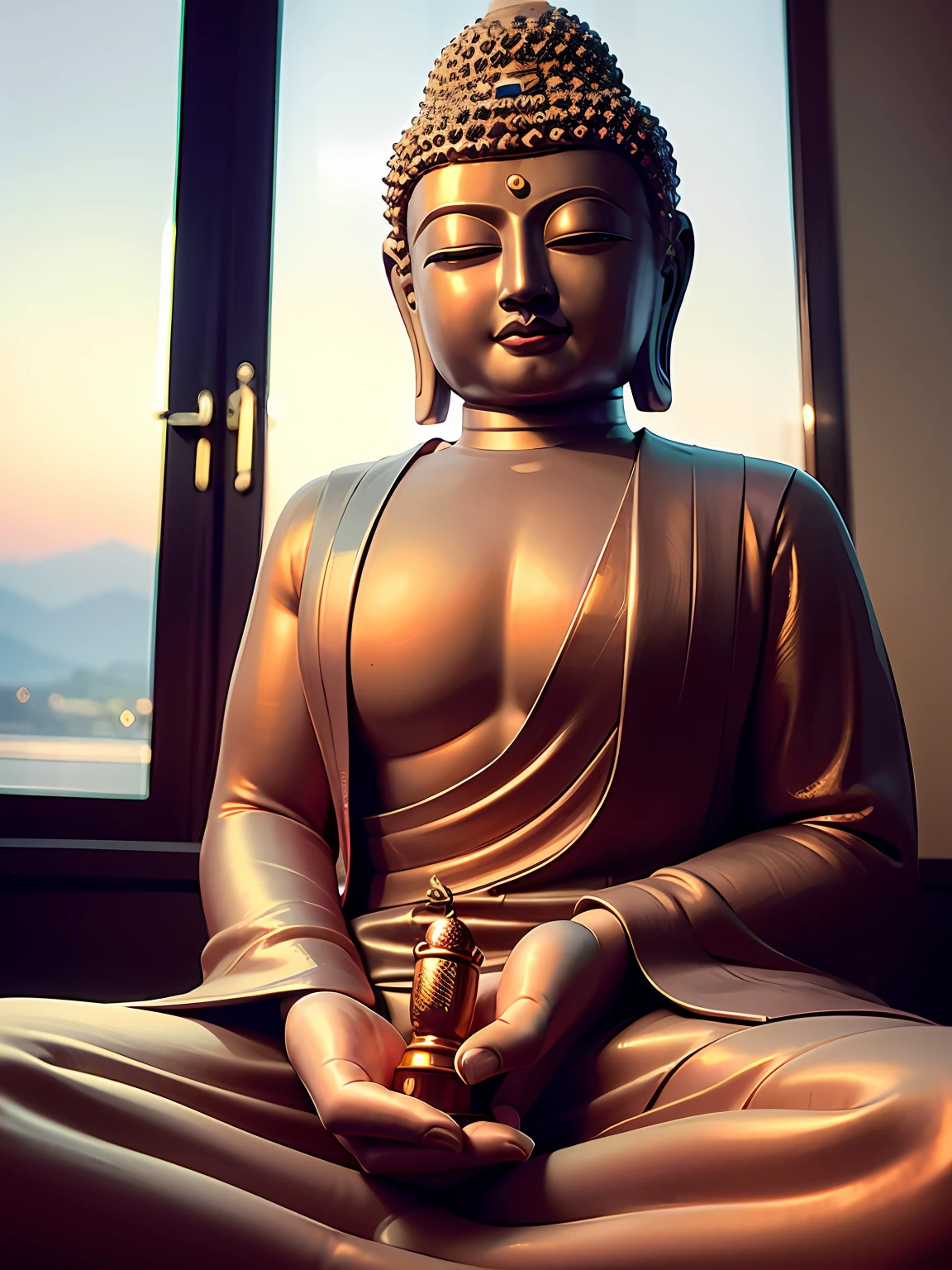 （The upper body of a huge tall Buddha statue：1.5，），（Buddhist temple background：1.2），，（真实感：1.4），（best qualtiy：1.0），（超高分辨率：1.0），8K，RAW photos，（tmasterpiece：0.2），ultra - detailed，（Pilgrims on the road：0.8），