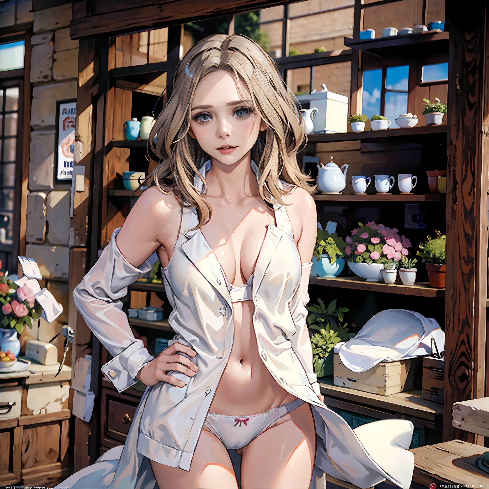 elizabeth Olsen white bra and panties, cintura diminuta, tetas grandes