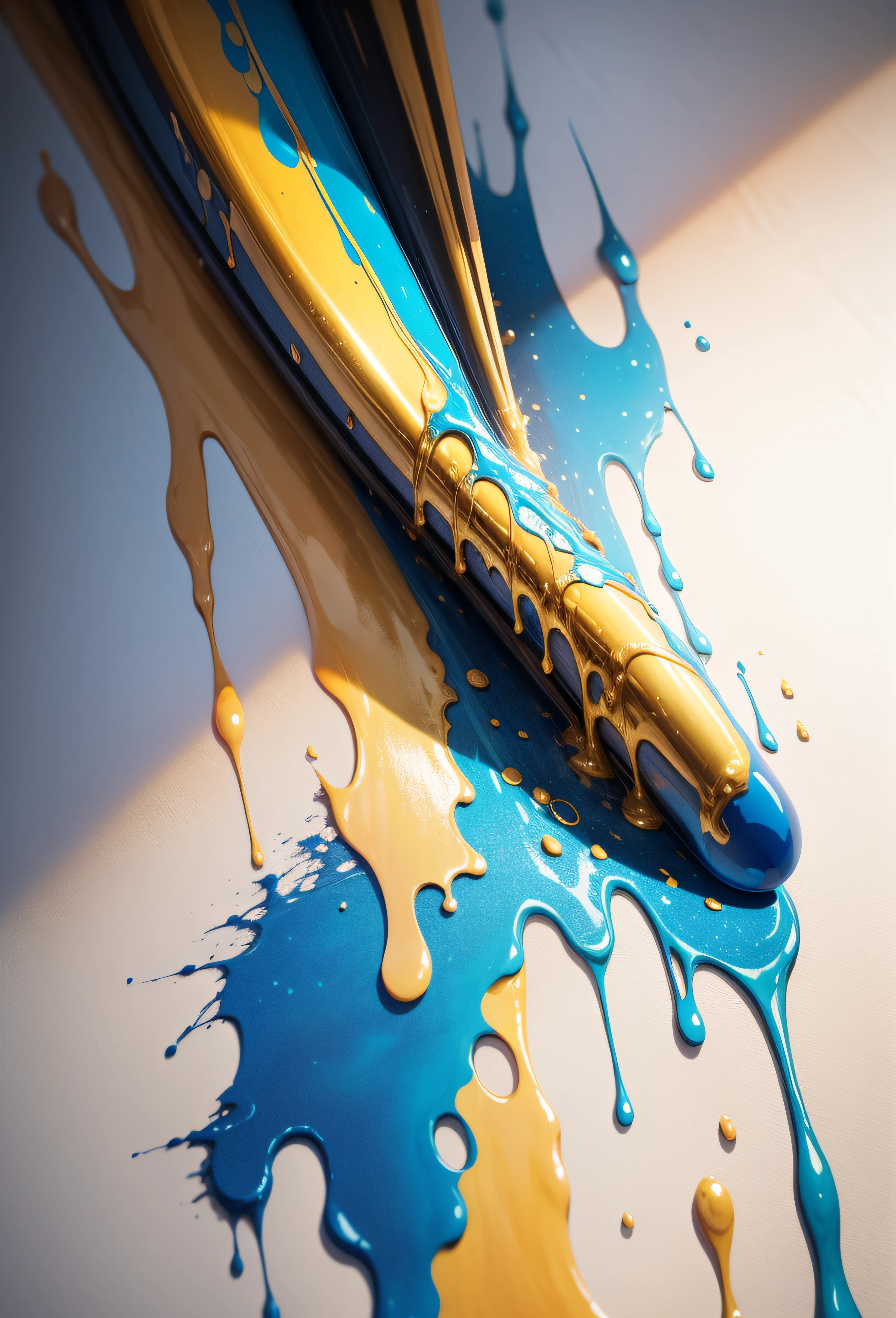 Whole notes in blue and gold,super high-quality model,dripping paint,oil painted,Abstract beauty,Heavy strokes