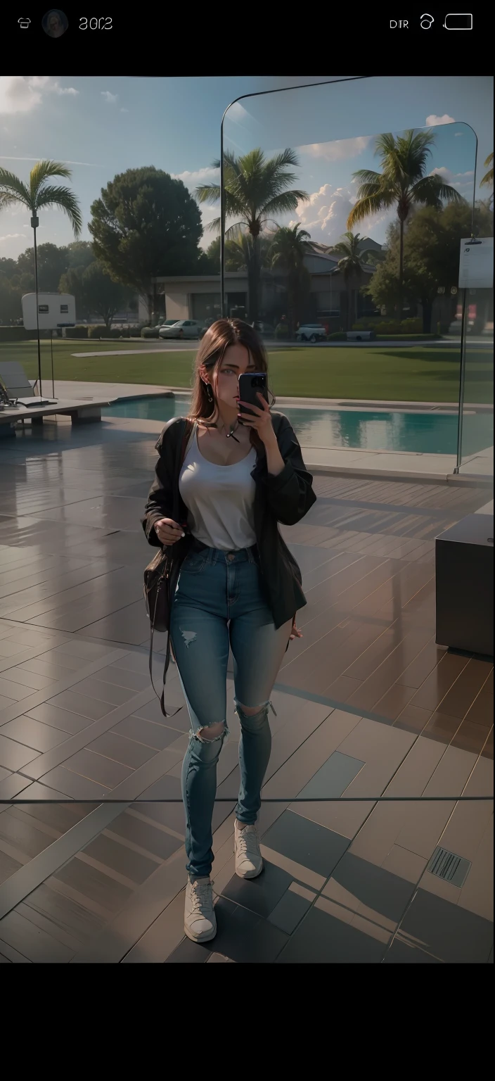 Girl with cell phone in her hand taking a picture in the mirror, super sexy, realistic 8k