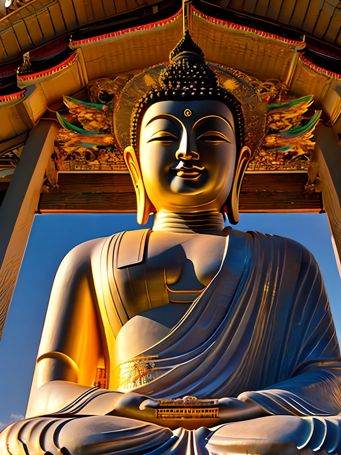 （The upper body of a huge Buddha statue：1.5，），（Buddhist temple background：1.2），，（真实感：1.4），（best qualtiy：1.0），（超高分辨率：1.0），8K，RAW photos，（tmasterpiece：0.2），ultra - detailed，
