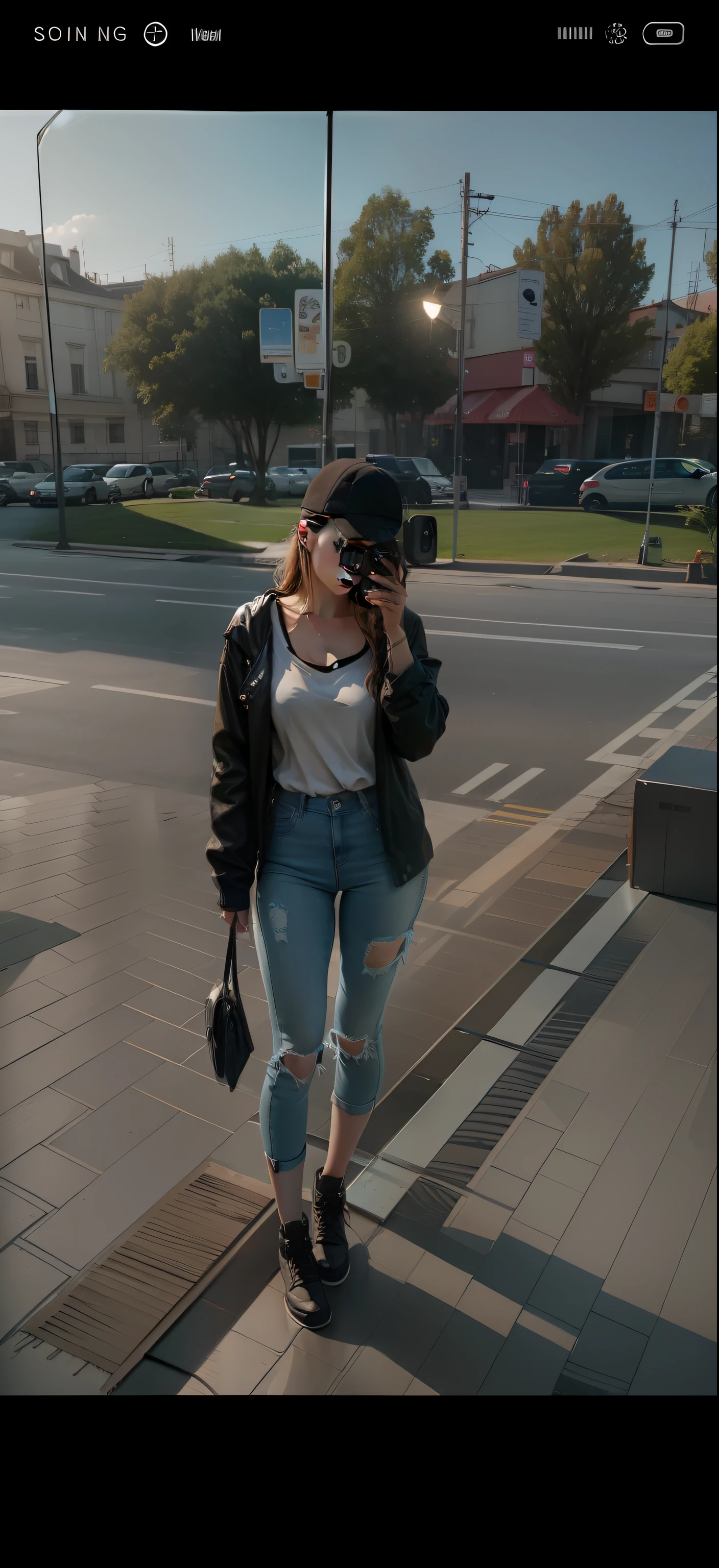 Girl with cell phone in her hand taking a picture in the mirror, super sexy, realistic 8k