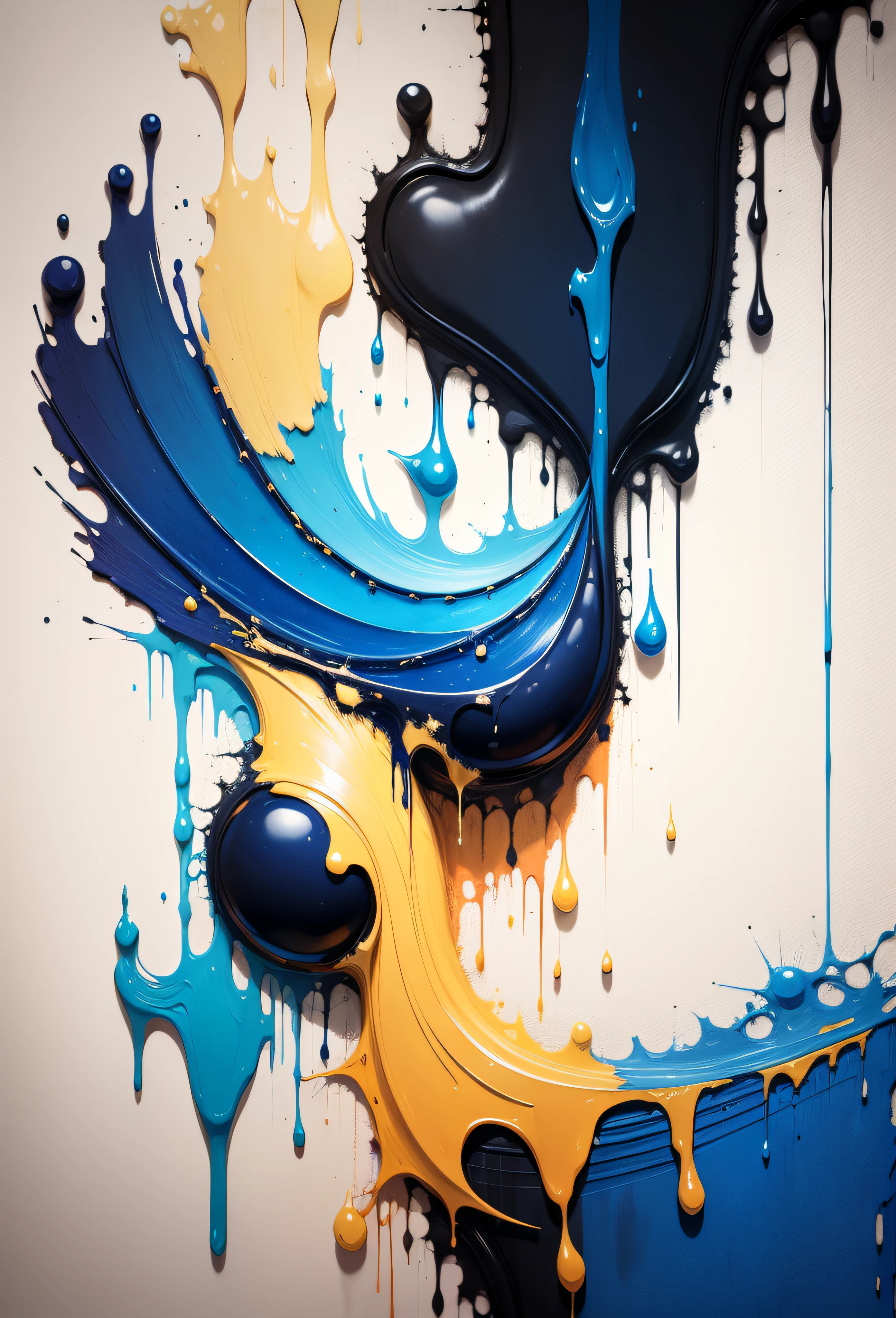 Whole notes in blue and gold,super high-quality model,dripping paint,oil painted,Abstract beauty,Heavy strokes