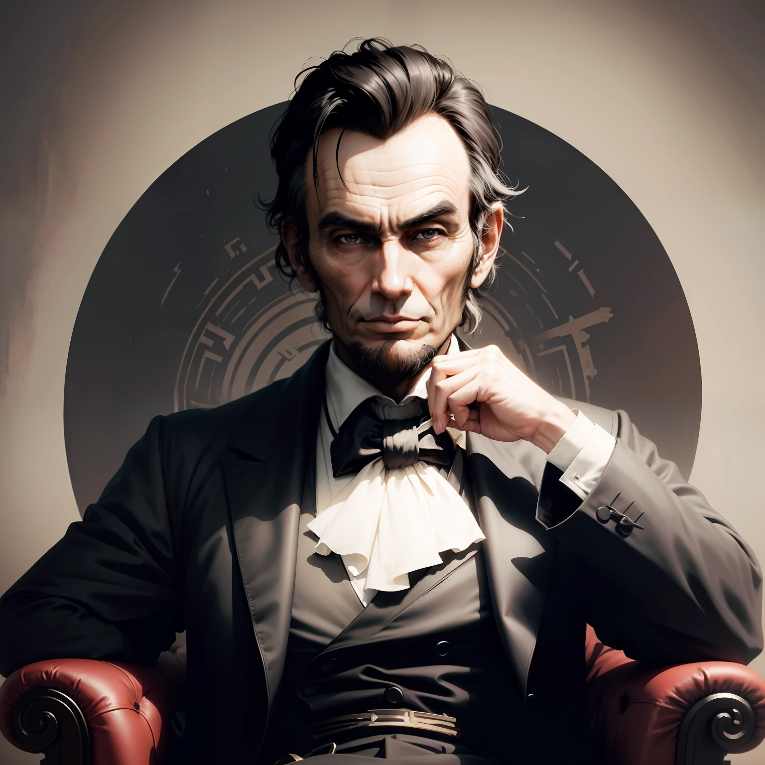 poster for，The color is dark，American elements，Lincoln avatar，Point your finger at the lens，Dita，originality，Original，4k画质，Contre-Jour，