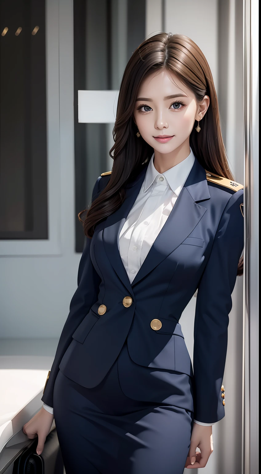 （RAW photos，HighestQuali），Full body like，The uniform of a flight attendant，（realisticlying，realisticlying：1.3），HighestQuali，tmasterpiece，Very fine and beautiful，highly  detailed，CG，unified，2k wallpaper，Wonderful，beautifuldetails，tmasterpiece，（dynamicposes)，HighestQuali，Extremely detailed Cg Unity 8K wallpaper，，