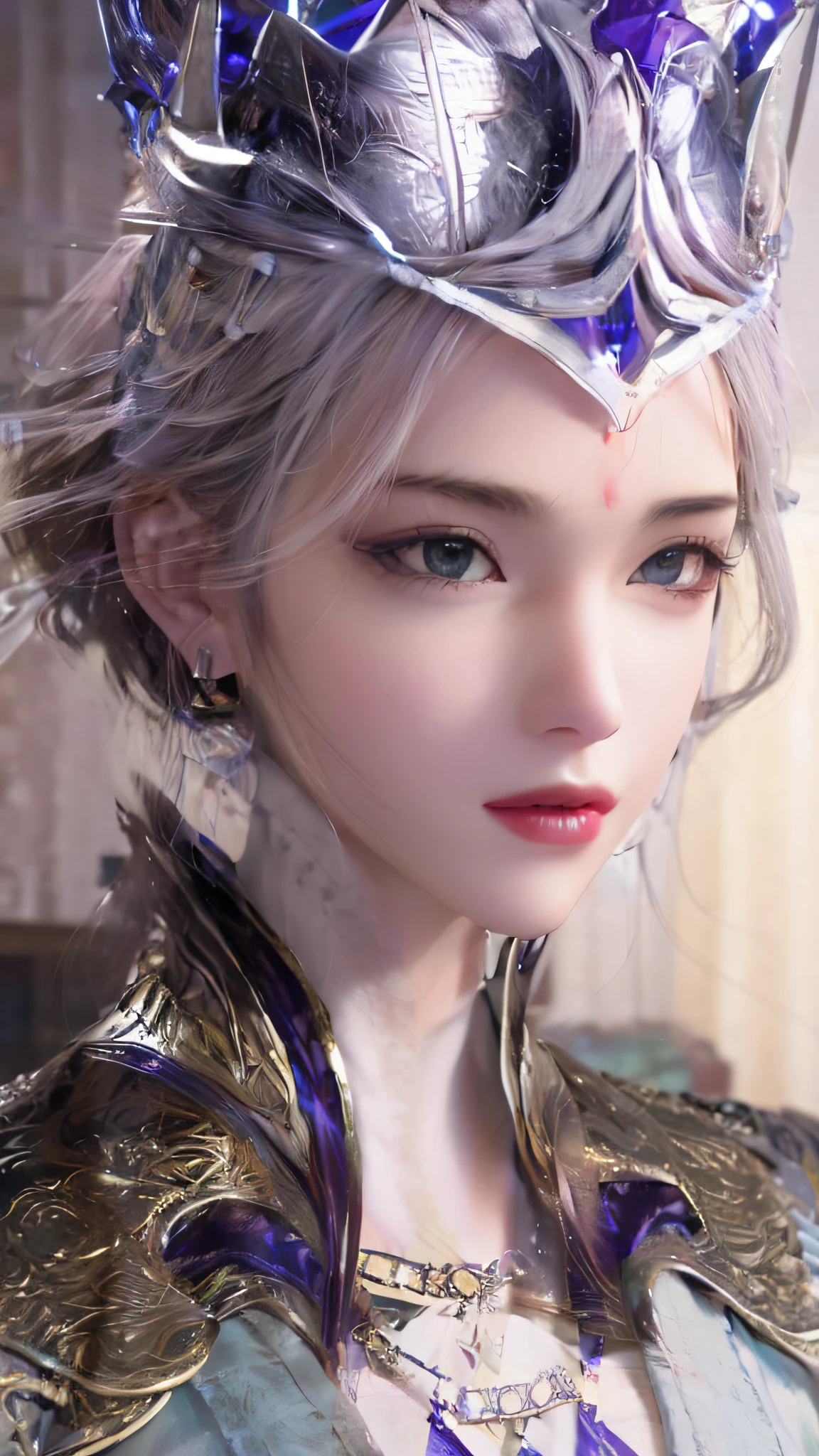 Close-up of a woman wearing a crown and a TIA, a beautiful fantasy empress,(( Red lips shimmer with highlights)),beautiful and elegant elf queen, Palace , A girl in Hanfu, 8K high quality detailed art, Stunning anime face portrait, IG model | Art germ, Portrait Chevaliers du Zodiaque Fille, Fantasy art style, ((a beautiful fantasy empress)), ruan jia and artgerm