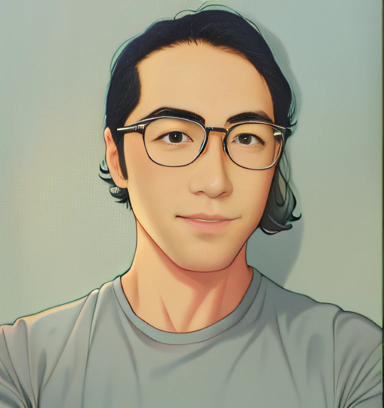 masuter piece、Best Quality、30's man、Wearing glasses、Årafed man in grey shirt