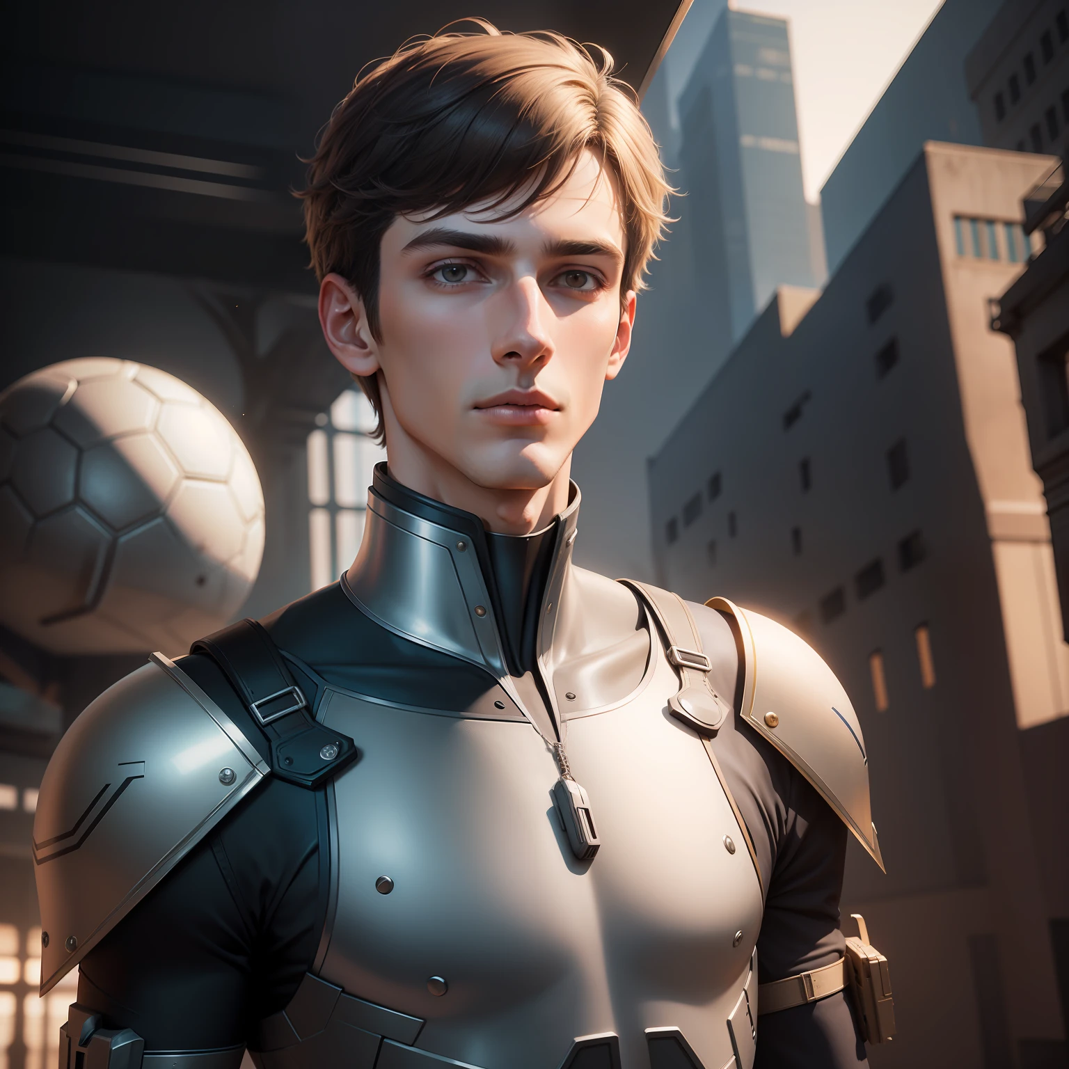 Handsome tall nosed boy of mixed Central European student standing on sci-fi background，The facial features are delicate and three-dimensional。