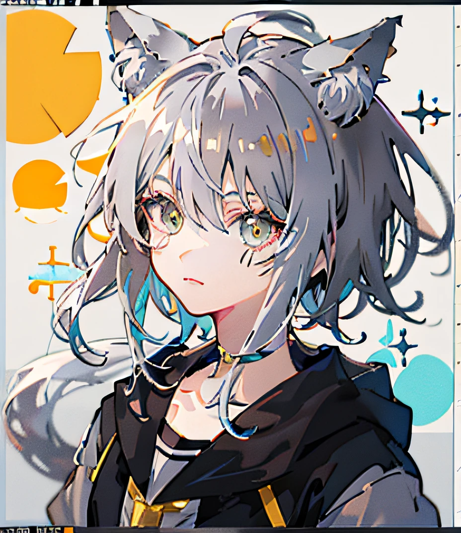 Style anime, （（（Black gradient silver hair））），kagamine rin，Anime moe art style, Anime style. 8K, Anime girl with wolf ears, vrchat, anime style character,  Stylized anime, Anime Stylization, Cute anime wolf girl, made with anime painter studio, Anime art style，，Dark golden eyes，