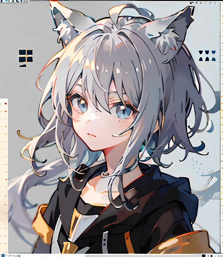 Style anime, （（（Black gradient silver hair））），kagamine rin，Anime moe art style, Anime style. 8K, Anime girl with wolf ears, vrchat, anime style character,  Stylized anime, Anime Stylization, Cute anime wolf girl, made with anime painter studio, Anime art style，，Dark golden eyes，