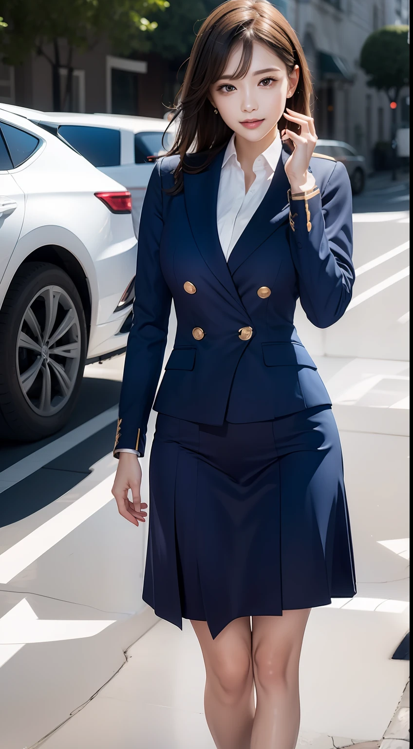 (RAW photos,HighestQuali),Full body like,The uniform of a flight attendant,(realisticlying,realisticlying:1.3),HighestQuali,tmasterpiece,Very fine and beautiful,highly detailed,CG,unified,2k wallpaper,Wonderful,beautifuldetails,tmasterpiece,(dynamicposes),HighestQuali,Extremely detailed Cg Unity 8K wallpaper,,