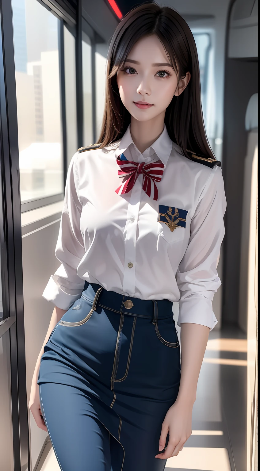 （RAW photos，HighestQuali），Full body like，The uniform of a flight attendant，（realisticlying，realisticlying：1.3），HighestQuali，tmasterpiece，Very fine and beautiful，highly  detailed，CG，unified，2k wallpaper，Wonderful，beautifuldetails，tmasterpiece，（dynamicposes)，HighestQuali，Extremely detailed Cg Unity 8K wallpaper，，