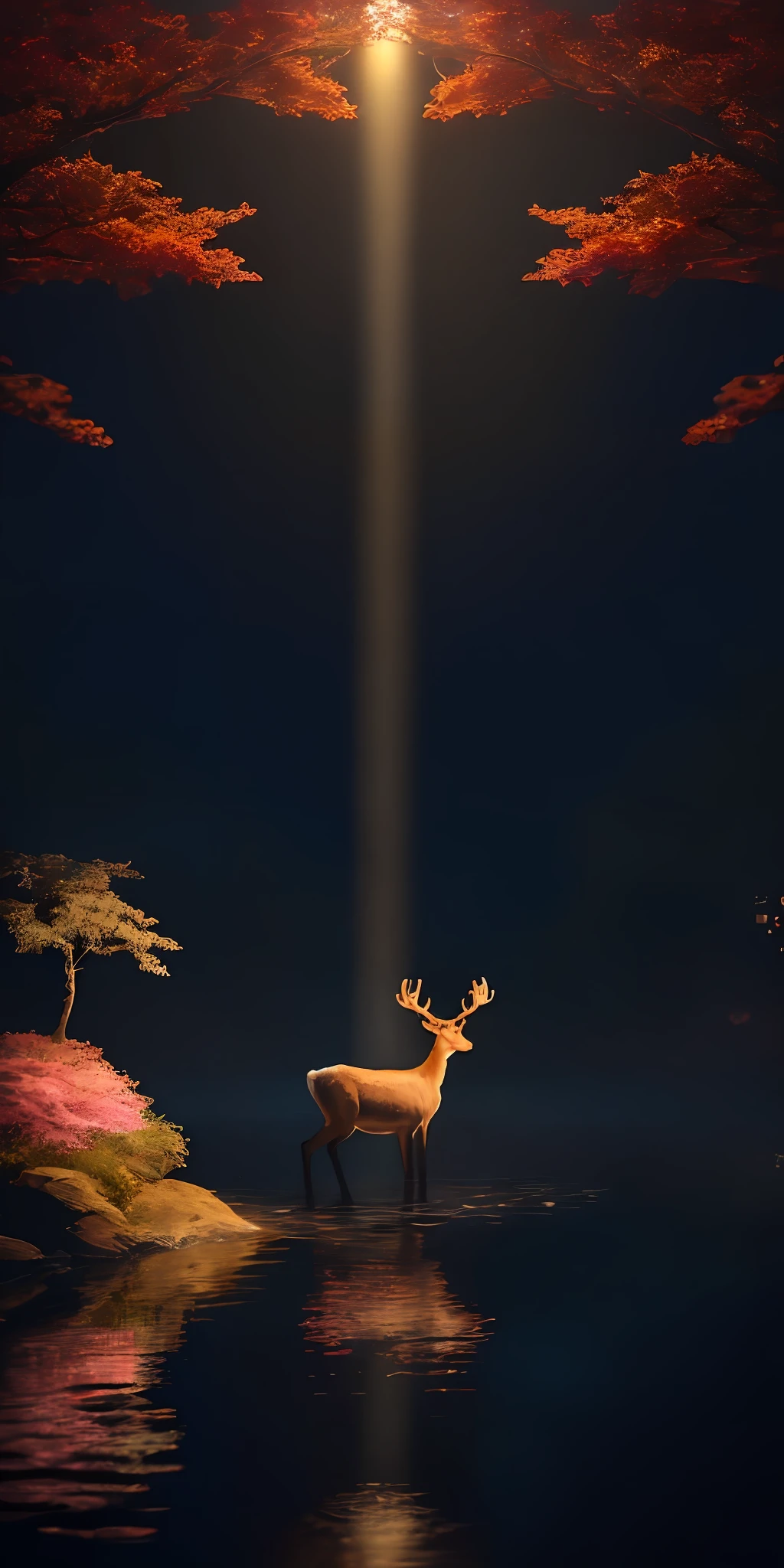 There was a deer standing in the water,The lights shine down, hq 4k phone wallpaper, 4k vertical wallpaper, 4k vertical wallpaper, iphone wallpaper, Wallpaper phone, beautiful iphone wallpaper, phone wallpaper hd, 3840 x 2160, 3840 x 2160, forest ray light, hd phone wallpaper