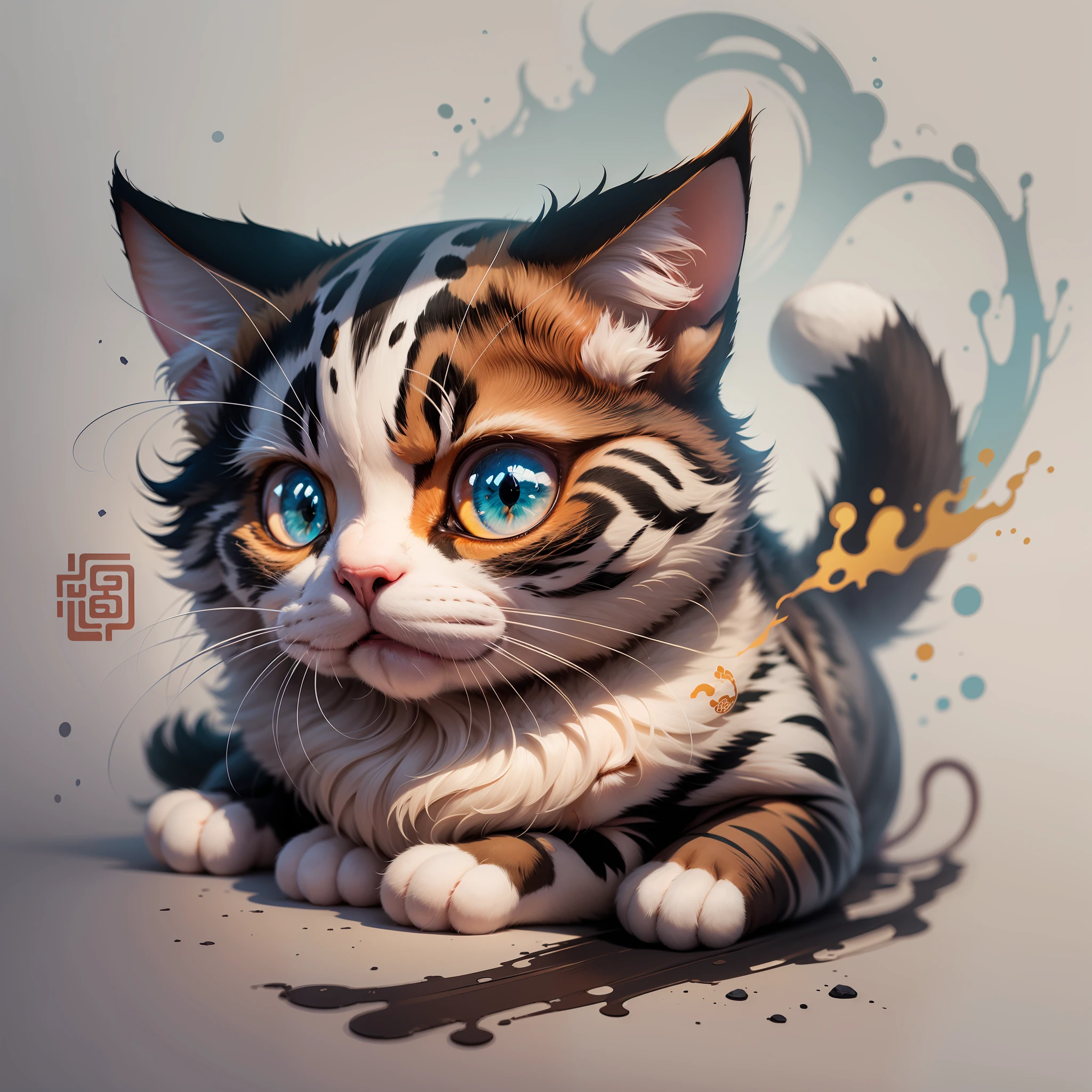 Lucky Cat,China-style,Ink wind,Extreme color --auto --s2