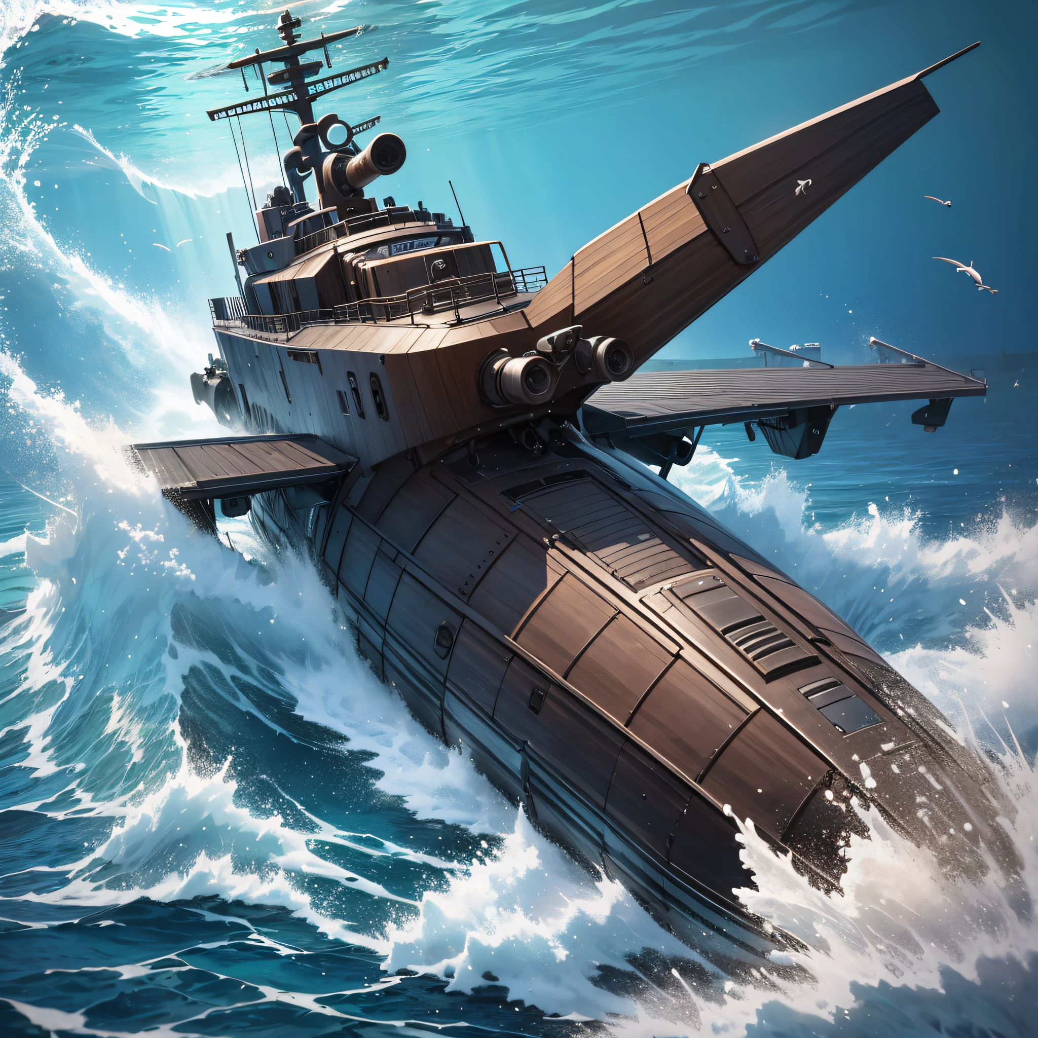 Ridiculous resolution，A high resolution，（tmasterpiece：1.4），Hyper-detailing，Underwater world（1.3），The torpedo was fired with flames in the tail，It's fast，tidal waves，shock