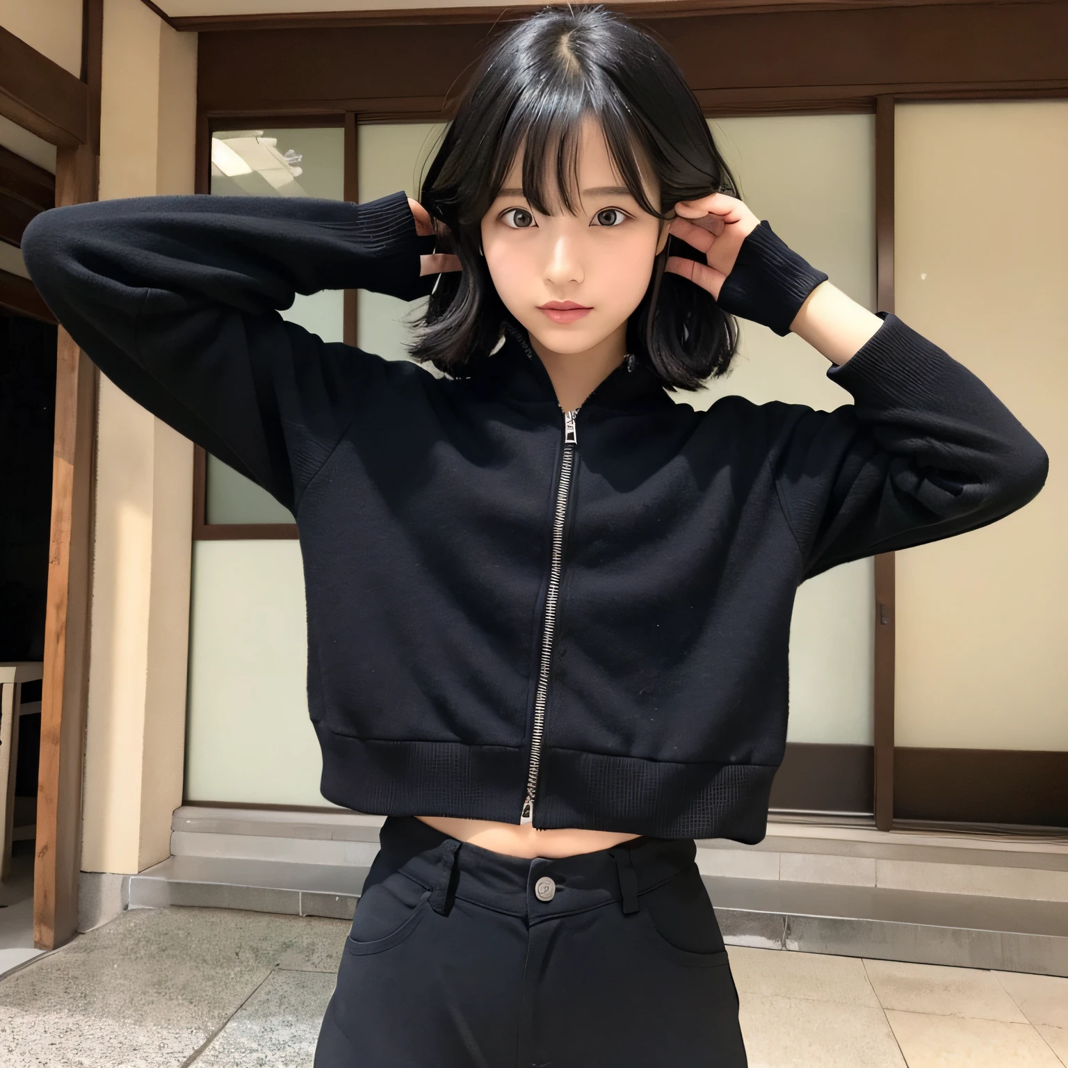 Black hair in Japan person、Image of a beautiful girl with a little pants visible --auto
