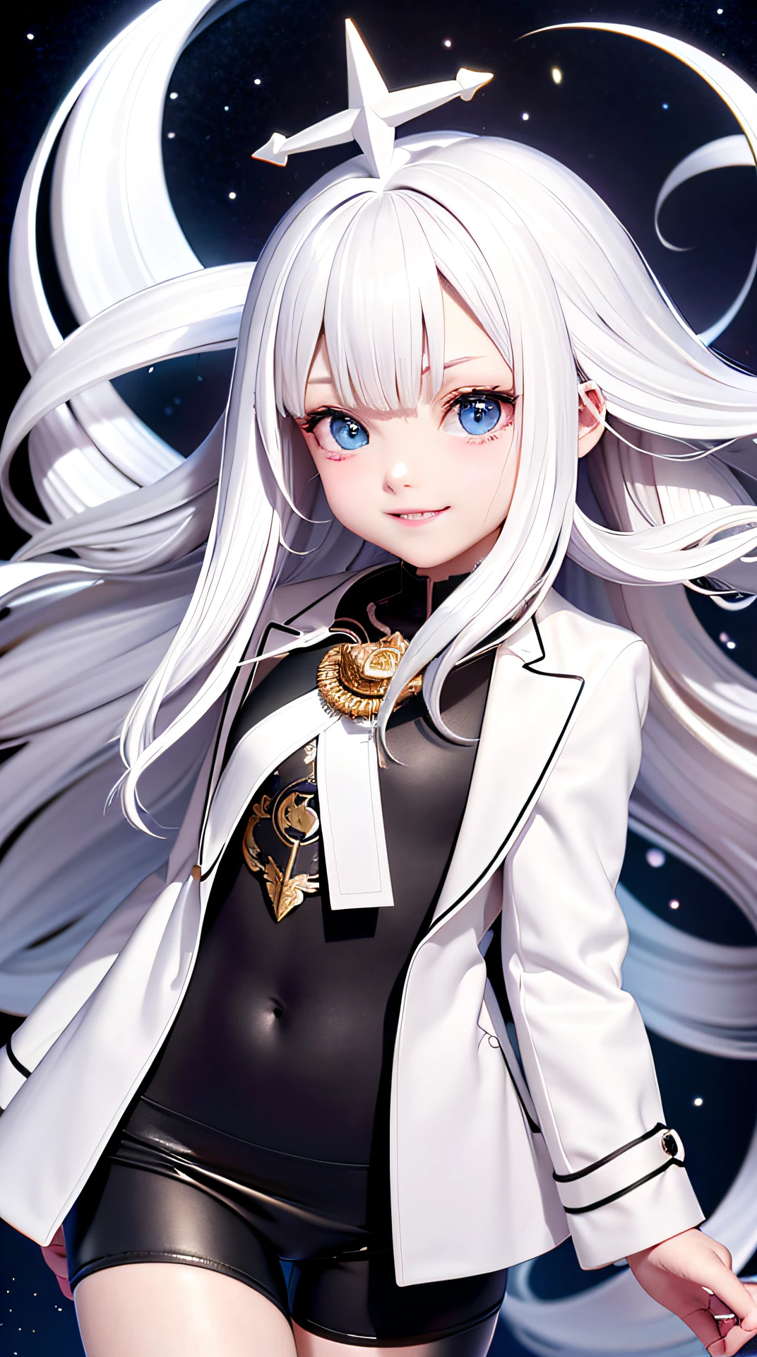 Need, tmasterpiece, whaite hair, adolable, Manteau blanc，ssmile, Hairline, Fair skin, full bodyesbian, hyper HD, High details, High quality, Award-Awarded，over distances