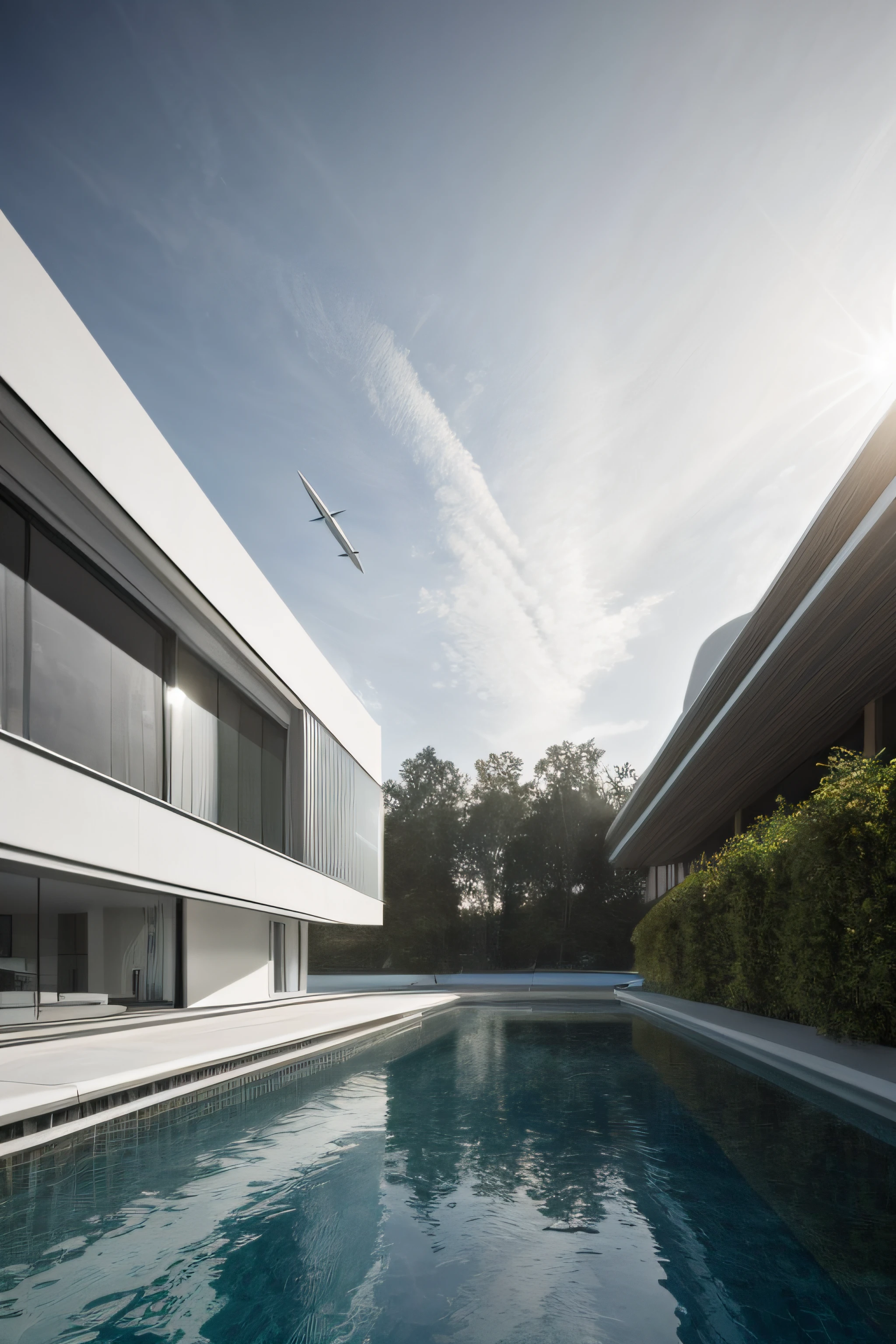 , masterpiece, (photorealistic:1.2), best quality, ultra high res,exterior,Floatinghouse, zaha hadid, daylight,render Vray,