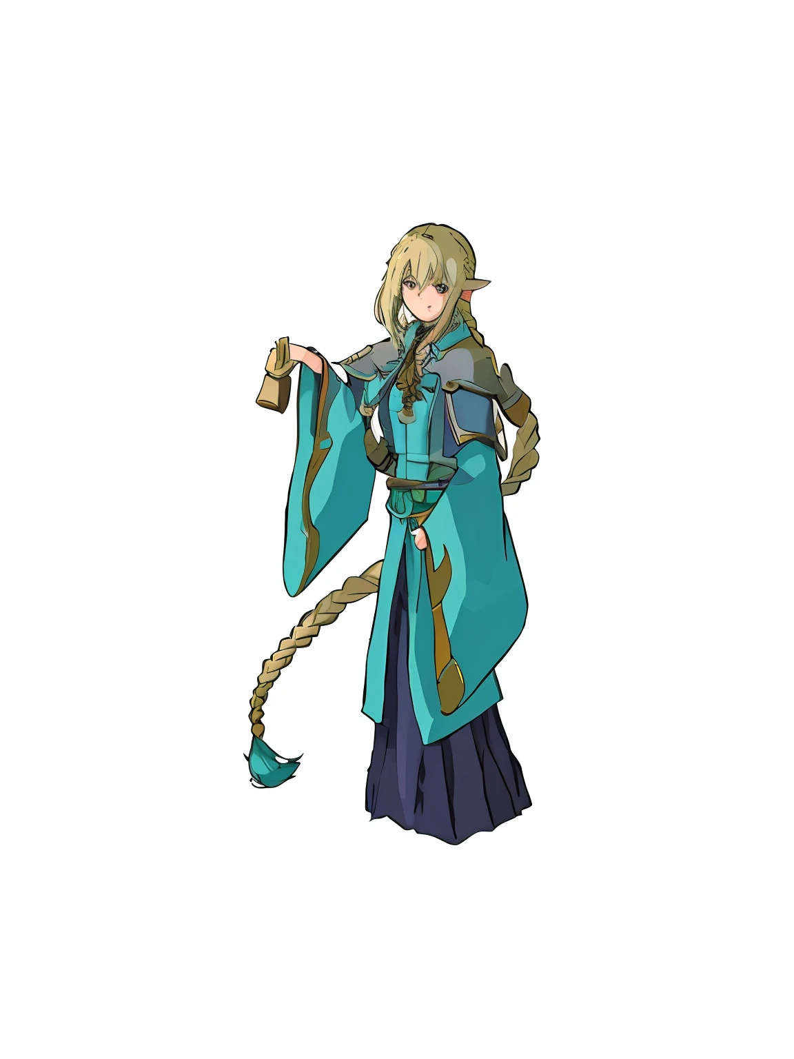 Anime character with long braids and blue robes, final fantasy tactics character, female cleric, rimuru tempest, pretty female cleric, botw style, a young female wizard, inspired by Li Chevalier, full portrait of elementalist, a blonde emerald warrior, tensei shitara slime datta ken, Female wizard, marisa kirisame