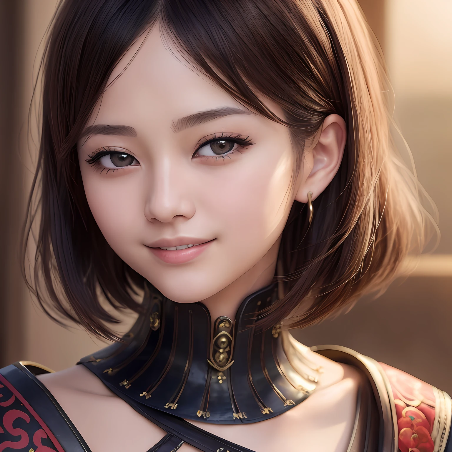 Close up portrait of woman with short blonde hair, , With short hair, Real life girls, the face of a beautiful Japanese girl, Cute natural face, short blond hair, With short hair, Korean Girl, short blond hair, neat hair, girl cute-fine-face, Smile Reality、sun burn、Real skin、realistic、Oblique profile、smil