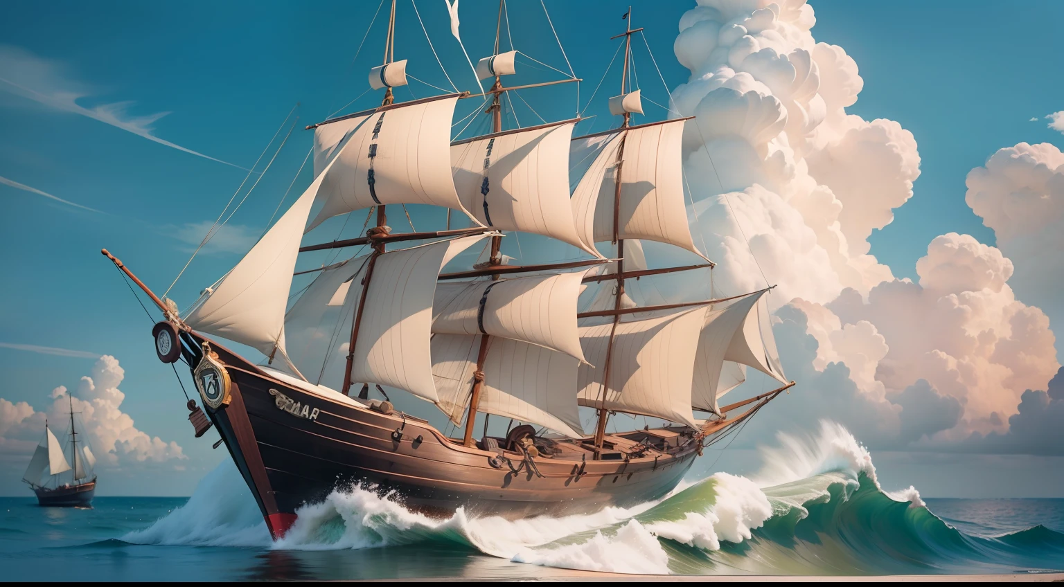 tmasterpiece,Best quality at best,the sea,choppy,ancientry,Wooden boats
