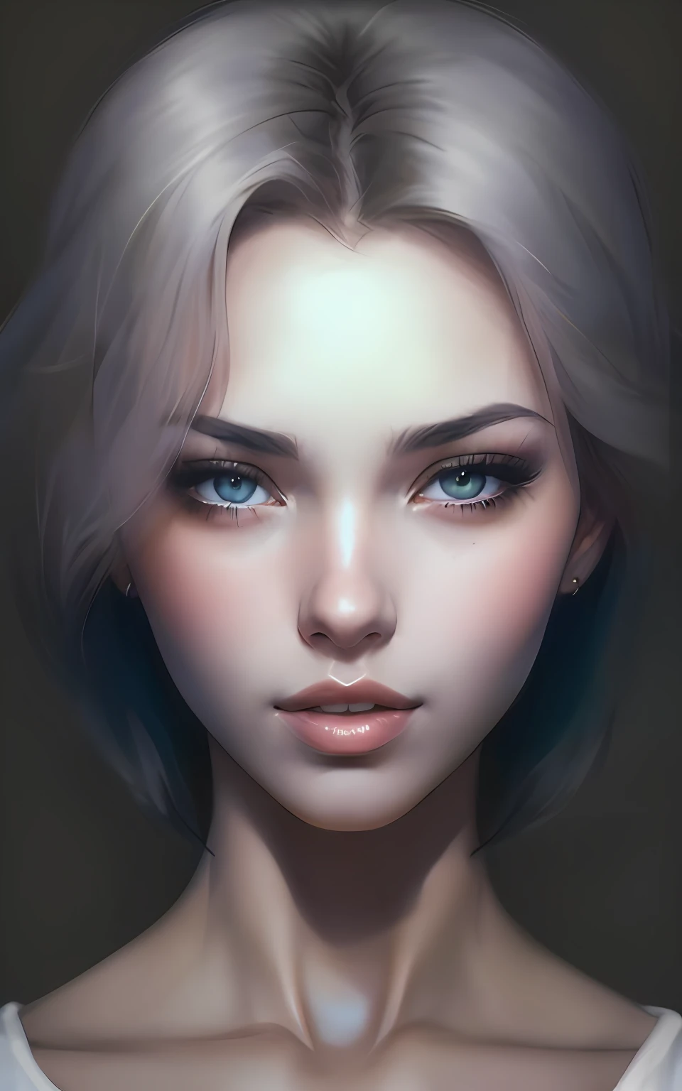 uma pintura digital de uma mulher com cabelos negros compridos e olhos azuis, retrato Artgerm, RossDraw Retrato, retrato impressionante do rosto do anime, pele acinzentada, Modelo IG | Artgerm, Artgerm. High detail, Rossdraw 1. 0, WLOP | Artgerm, retrato da arte do personagem, rosto pontiagudo e olhos cinzentos, RossDraw pintura digital