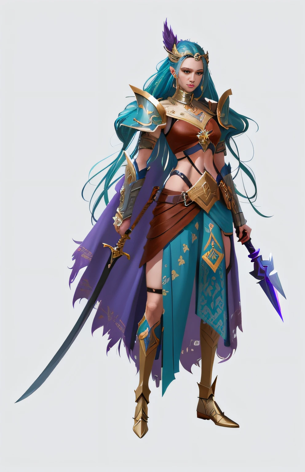 There was a woman with a sword and a skirt, warrior character design, valkyrie style character, Fantasy character design, fantasy character concept, hyper-detailed fantasy character, Detailed character design, complex fantasy character, full body character concept, very stylized character design, heroic fantasy character concept, warrior dnd character, character design concept, character design contest winner, desert fighter ancient mage