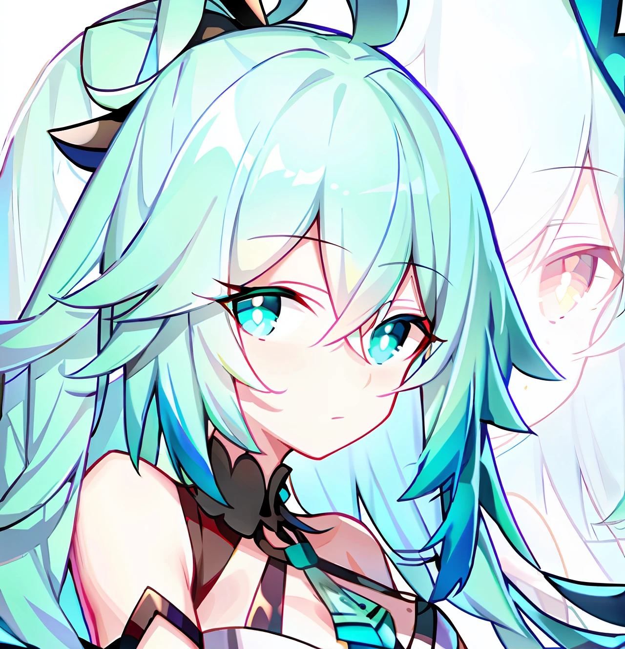 Turquoise hair,Mature females with heterochromic eyes