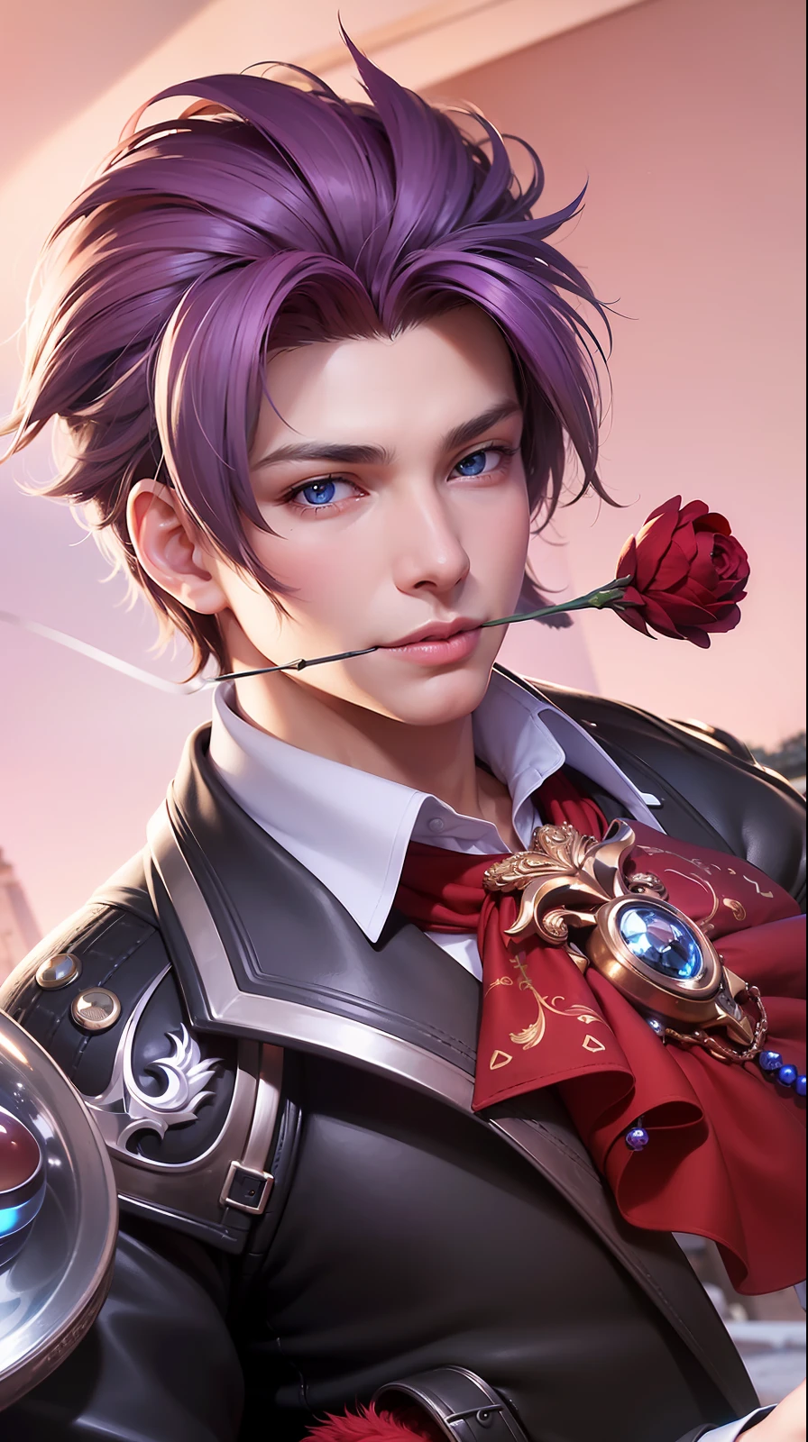 masculine male, masterpiece, ((perfect eyes)) best quality, (semirealism:1.9), beautiful lighting, (extremely detailed CG unity 4k fhd wallpaper), High Detail, Sharp focus, dramatic outdoors, 1 boy ,19 years old, brown short hair, blue eyes, smile