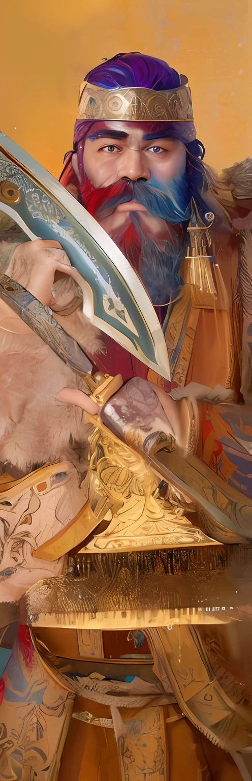 Draw a blue-bearded man with a beard and a sword, intricate oil painting detail, Keen details, Clear detail, 4 k detail, 4K detail, detailed and intricate image, The is very detailed, Epic detail, a detailed painting, Detailed painting, intricately details, detailed and oil painting