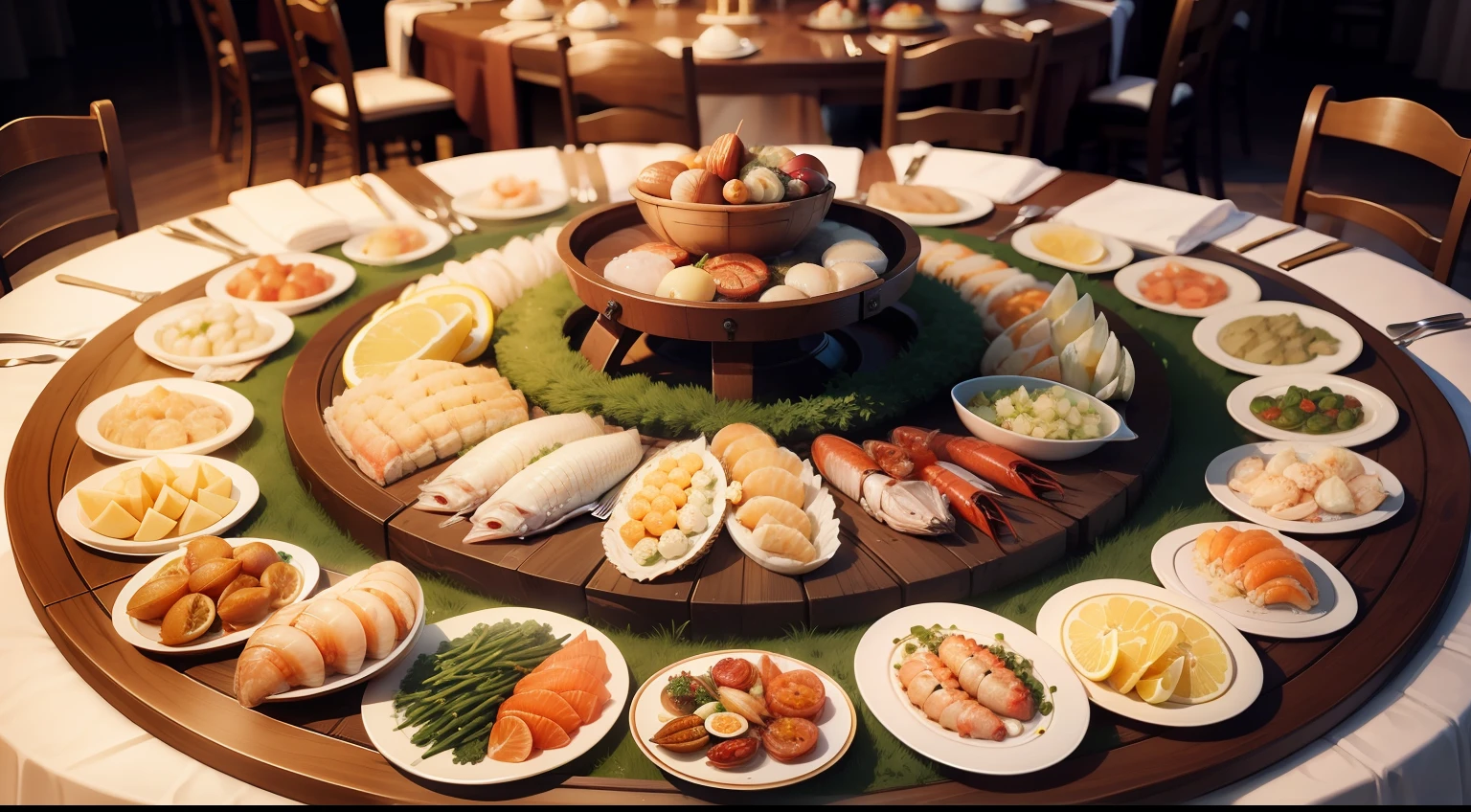 banquet，Large round table，Seafood platter