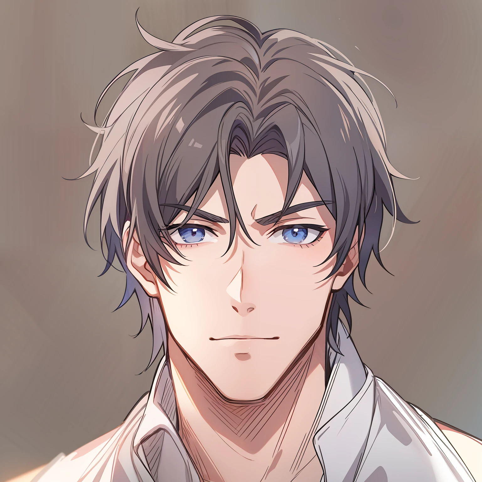 anime handsome guy, Anime portrait of a handsome man, age 30s, A dark-haired, White background