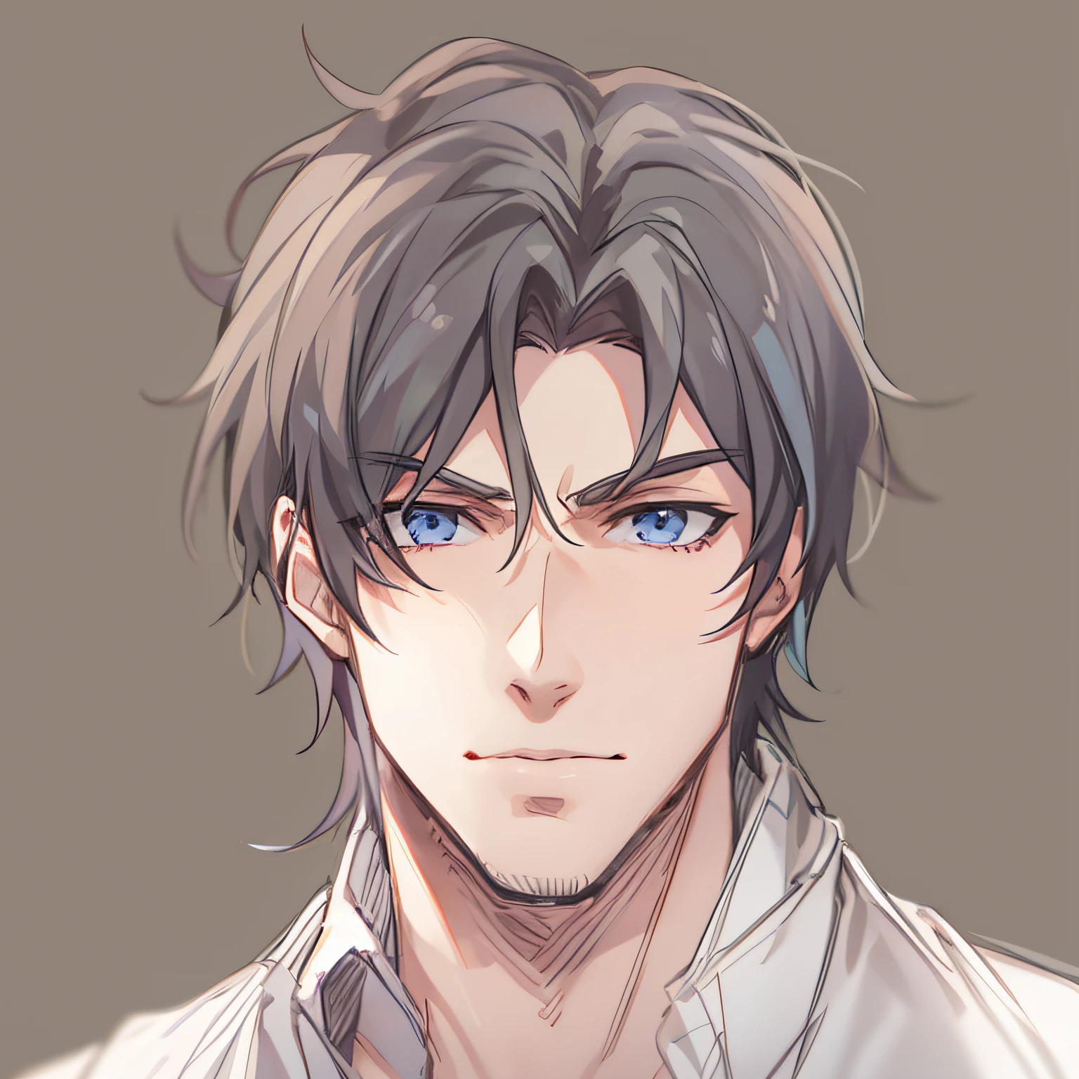 anime handsome guy, Anime portrait of a handsome man, age 30s, A dark-haired, White background