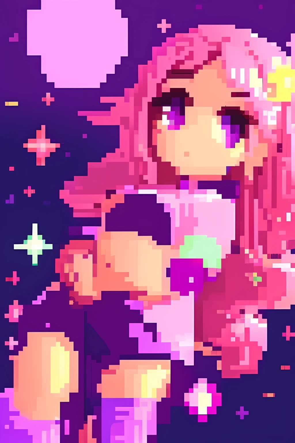 pixelart,Pink-purple color,Light colors,Cute pink planet,pixilated。