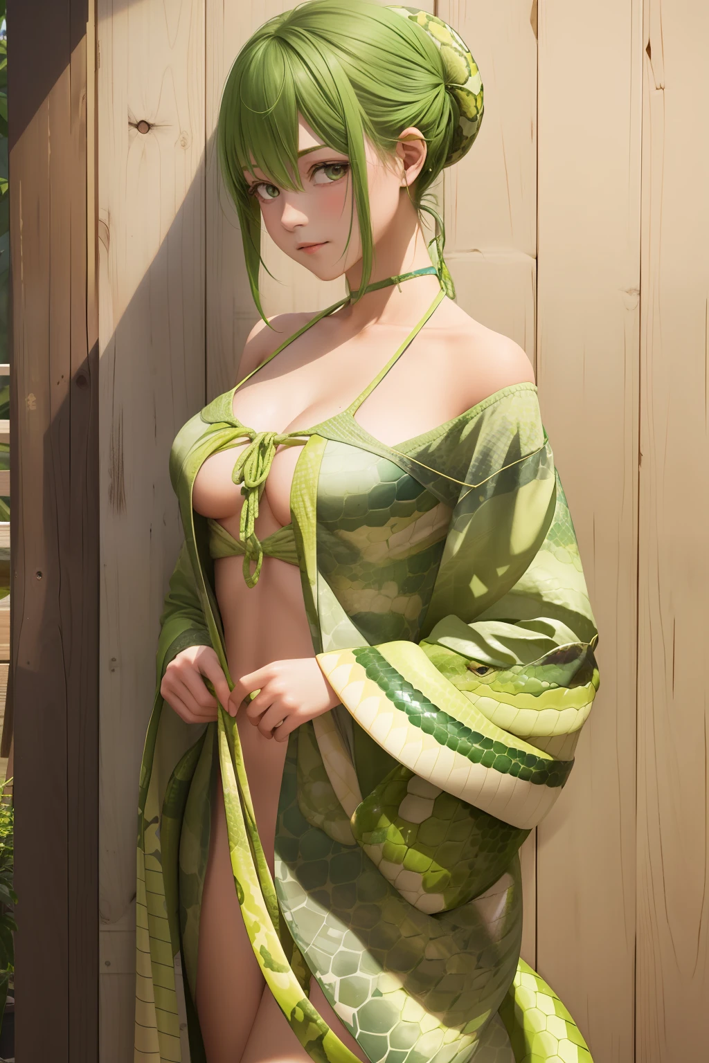 Stand still,Green python(Green python:1.4),Python hemp rope girl(Twine:1.1),at centre,Pick and dye your hair(chest circumference:1.2)