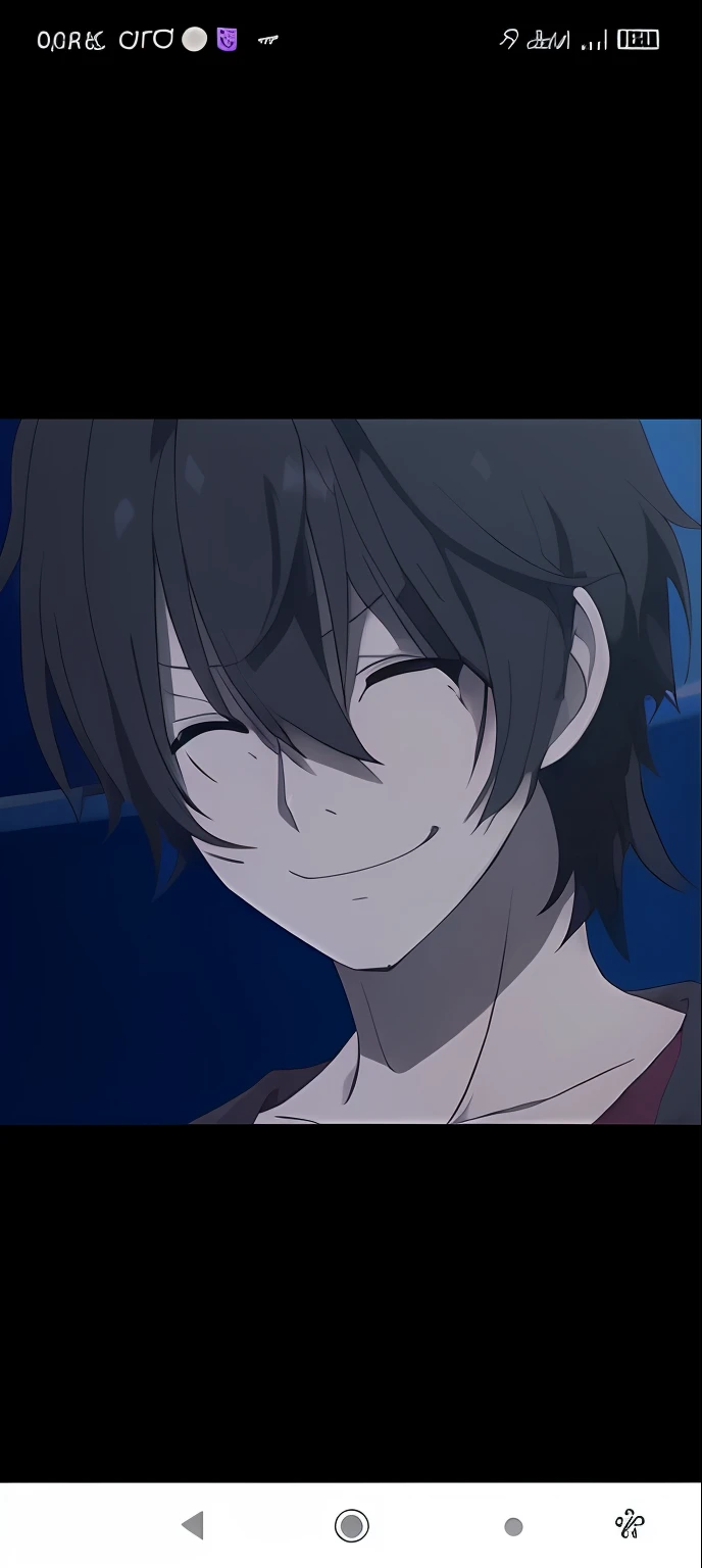 a close up of a person with a black hair and a black shirt, inspired by Okumura Togyu, grinning lasciviously, he is smiling, [[[[grinning evily]]]], okata kazuto, inspired by Okumura Masanobu, kaworu nagisa, smiling but has a temper, naked