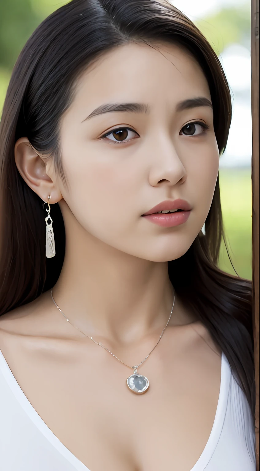 ((Best Quality, 8K, Masterpiece: 1.3)), (smoking vape: 1.0), Focus: minimalist earring 1.2, Perfect Body Beauty: 1.4, Buttocks: 1.4, ( Natural texture Haircut: 1.2)), (Park landscape: 1.3), solo, Highly hyper photo realistic Detailed Face and Skin Texture, Full Body, Delicate Eyes, Double Eyelids, Whitened Skin, Long Hair, (Round Face: 1.5), high resolution, natural breasts, detailed realistic breasts, beautiful breasts, realistic smooth white skin, detailed realistic hands, detailed realistic fingers, perfect natural human body ratio, perfect women figure, sexy, sexual expression, seducing, tight clothes, extremely detailed, ultra realistic, smooth lighting, detailed eyes, detailed realistic hair, slim abs, detailed realistic arms, realistic human body posture, tight transparent bra, detailed realistic women body parts, young beautiful girl, sexy girl, detailed realistic necklace, detailed realistic ears, earings, detailed realistic cloth texture, 20 y.o,