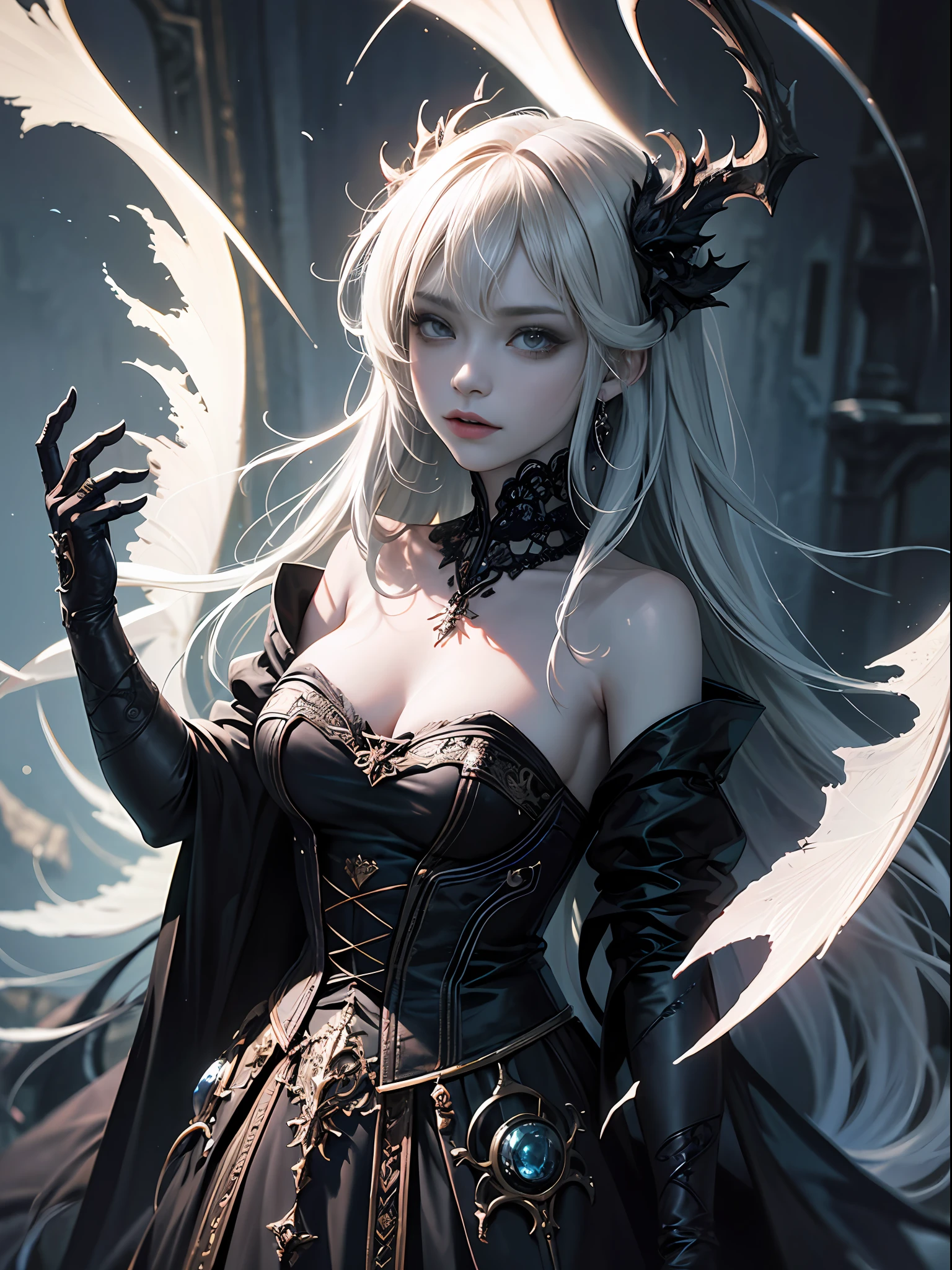 Intricate details, Best quality, Strong light,High contrast, (Masterpiece:1.2, Best quality) , (Ultra-detailed) , (illustration) , (超高分辨率) .(Delicate illustrations) , (ultra - detailed) , 1girll, Dark , unholy , Evil , astral , Undead ,mistic , nice and perfect face,Soft skin ,gothic deviantart masterpiece , Dark ,unholy , Evil , astral , Creepy , chies , full bodyesbian , witch