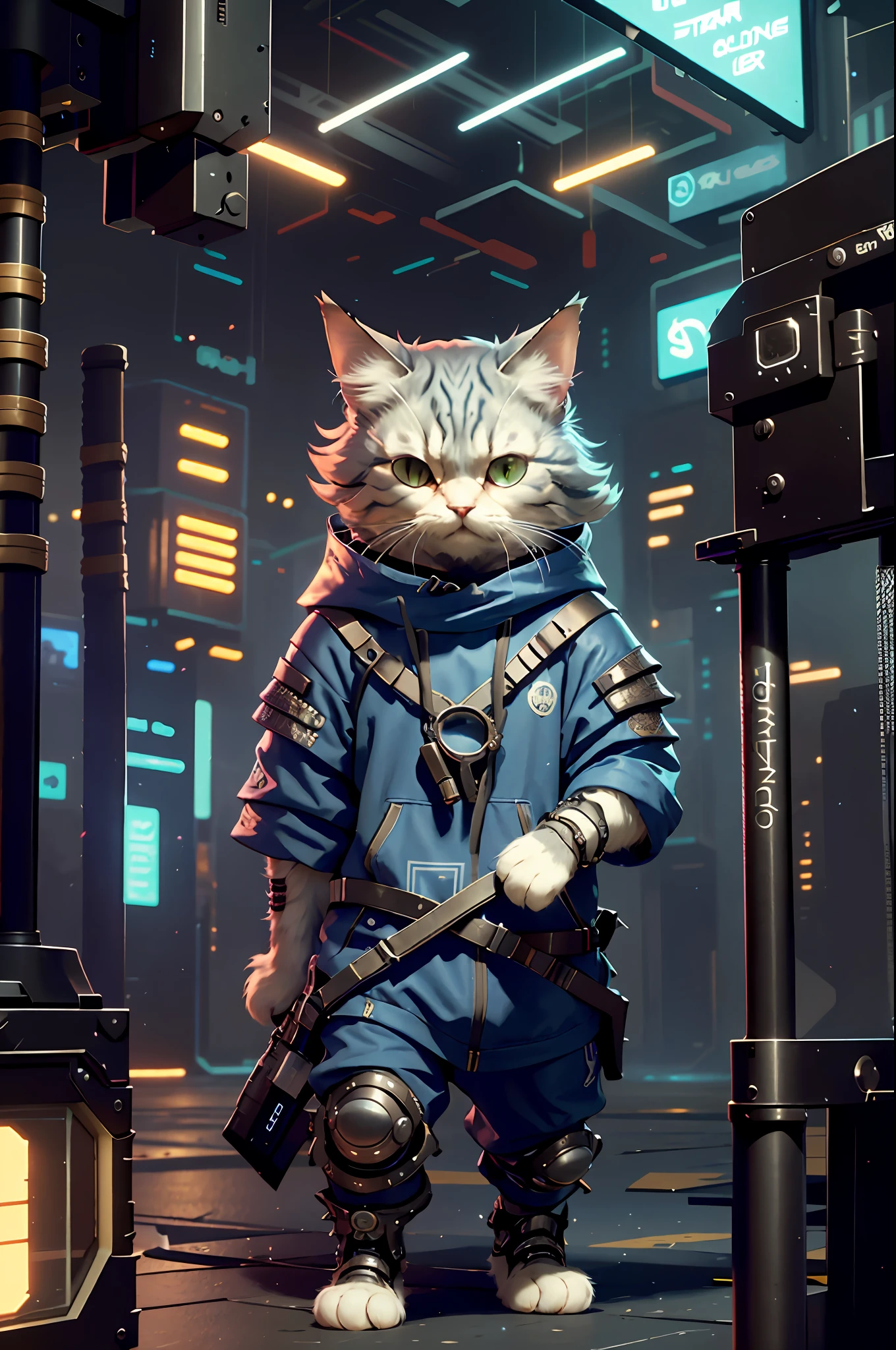 Player c4ttitude, stratagem, Focus on your eyes, furred, challenger, Agility, spellbinding, cyberpunk clothing,nylon, Fast claws, Cybernetic arena, The digital realm, stratagem, Showdown, game scenes,Masterpiece, Best quality, Ultra-detailed,8K wallpaper,Hyper-Resolution, Unreal 5
