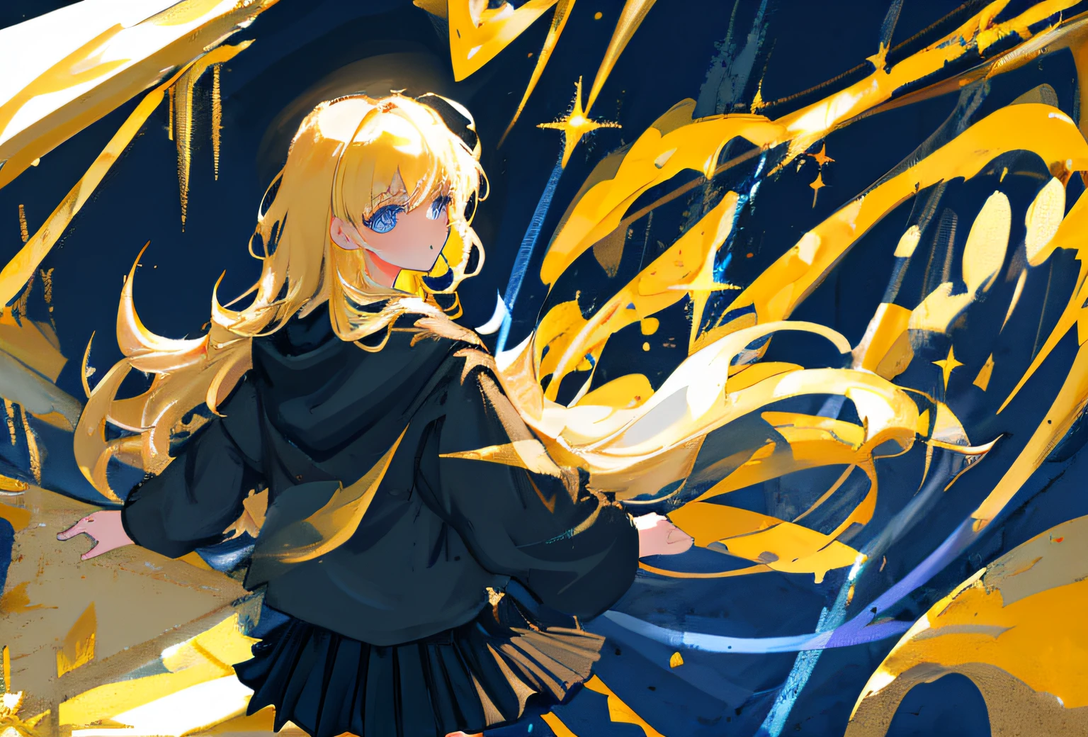 background hogwarts,female pervert,light-blonde hair,Dark blue eyes,a black pleated skirt,Wizard Long Run