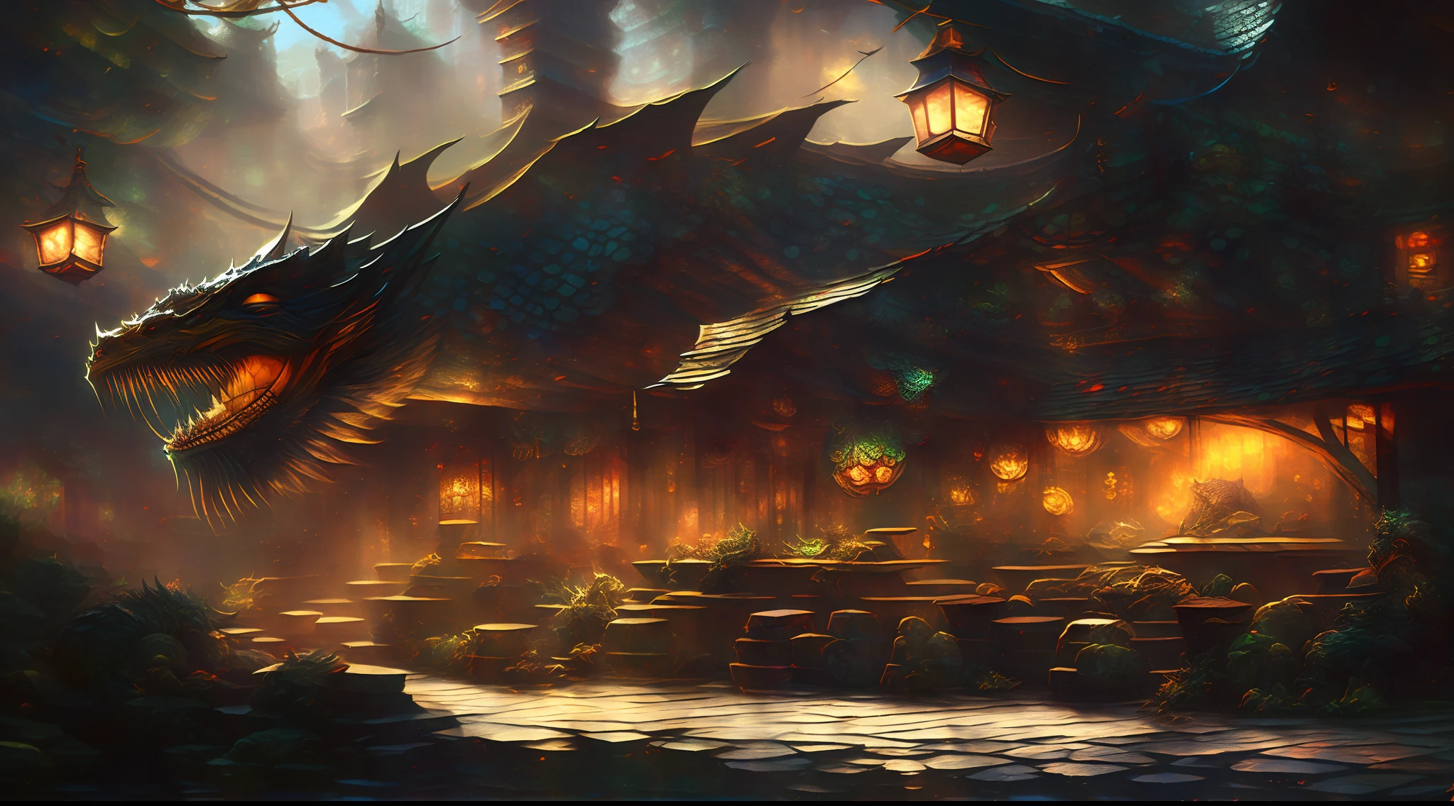 there is a dragon that is outside of a building with a bar, fantasy tavern background, tavern background, taverns nighttime lifestyle, hyperrealistic d & d fantasy art, d & d fantasy digital art, d & d fantasy art, a multidimensional cozy tavern, dnd fantasy art, dungeons and dragons fantasy art, dungeon and dragons art, highly detailed fantasy art