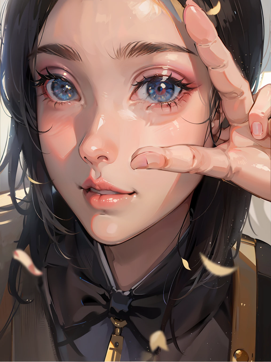 adolable ，Moe girl，Sweet，Natural，Pure，inside in room，brightly，Skin texture，Fingers look inside and out，Increases eye brightness