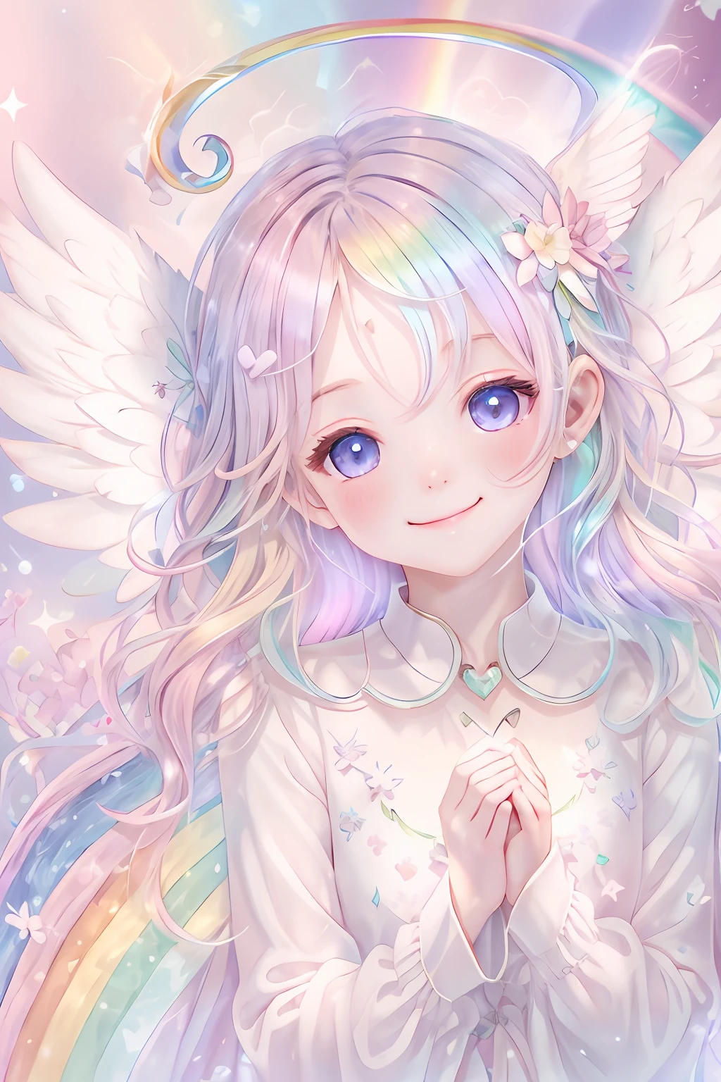 Smiling Angel、Gentle smile、Beautiful angel with transparency、heart mark、rainbows､tenderness､optic、ami、Thanks ､pastels、Fantastical