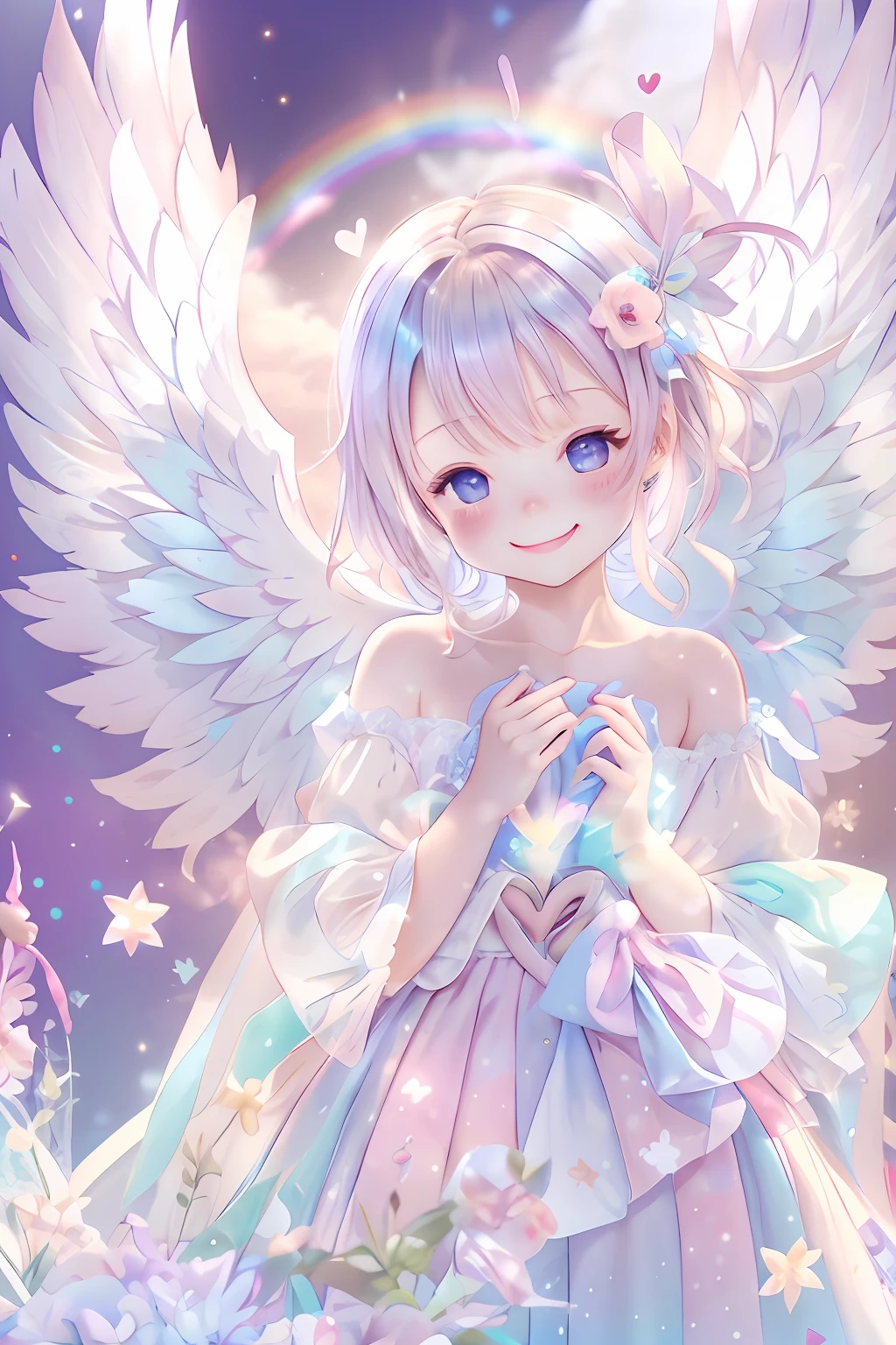 Smiling Angel、Gentle smile、Beautiful angel with transparency、heart mark、rainbows､tenderness､optic、ami、Thanks ､pastels、Fantastical