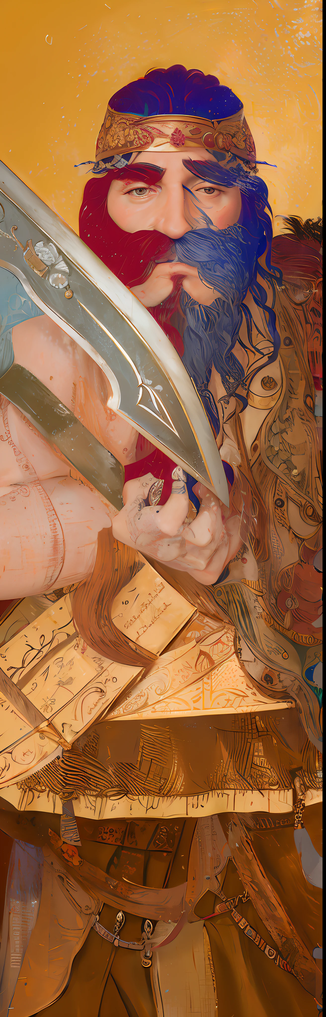 Drawing of a knife and a book on the table, Inspired by Henry Justis Ford, Inspired by Andrea Mantegna, an ultrafine detailed painting, Ultra-fine detail spray painting, Inspired by Tadeo Gadi, Inspired by Simone Martini, detailed impasto, a detailed painting, Close-up printing of breaks, inspired by Mariotto Albertinelli