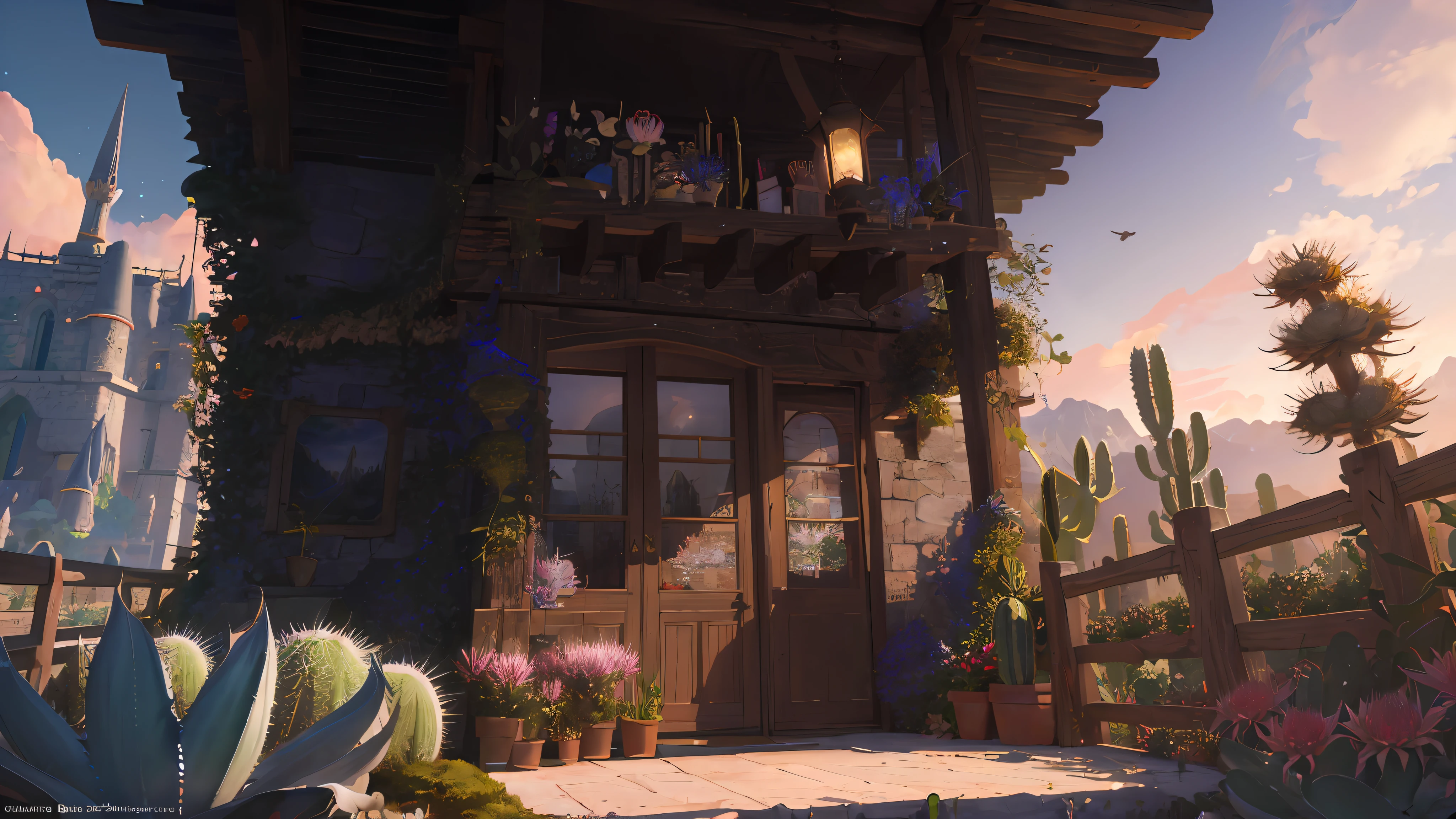 ((Masterpiece)), Best quality, High quality, ((Very detailed CG unity 8K wallpaper)), (fantasy), Black old castle,Standing on an island,In the sky is the red moon,View from a higher mountain,((giant agave titanota)), wild plants , Foxy, , Mono Lake, hackberry, 3D Digital Paintings, award winning photography, Bokeh, Depth of field, hdr, full bloom, less cactus, color difference , Photorealistic, The is very detailed, trending on artstationh, trending on CGSociety, Intricate, high detal, dramatics, halfway art,