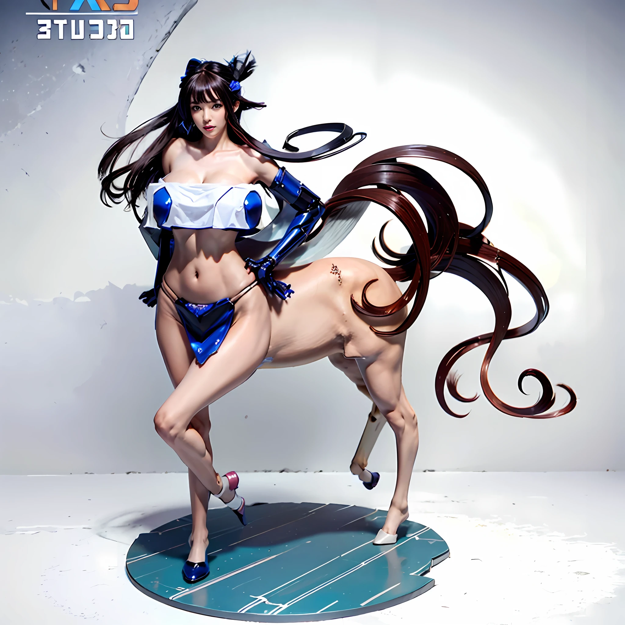 In the center of the ultra-wide-angle lens, Beautiful and ethereal mechanical centaur queen spreads her wings on the ionosphere for jumps。The upper body of the centaur queen is a sexy figure，Has distinctly feminine characteristics，The lower body is a mechanical part，Horse-shaped torso，Streamlined sexy lines。Use advanced stroke tools and color palettes halfway through, and texture packs, Model package, Texture tools，Concentration，Give the Centaur Empress a harmonious moving line，The mechanical light wings of the queen satyr are plated with a unique spatial glow，The halo crown on the head of the Mechanical Centaur Queen projects neon lights，Let her be majestic，Add complex textures and models to the Mechanical Centaur Empress, Gives the real body soft and sexy lines and an authentic texture，Let the legs in the shape of horse legs elegant and slender，Give the Mechanical Centaur Empress a sexy K-cup teardrop shape, Huge texture and true shine，Exude bondage。With Midjourney's advanced brush tools and palettes and strokes, Try different models and materials，Create gorgeous, epic look at your scene，Let the Mechanical Centaur Queen harmonize elegance and ethereal，The fallen enemy wreckage and the lunar surface are clearly shown against the background of the starry sky。Use Midjourney's powerful tools，You can bring this magnificent and futuristic scene to life with incredible detail and beauty。 hdr，（真实感，Masterpiece quality，best qualtiy），，PureErosFace_V1，Urzang-6500-V1 Edition.1