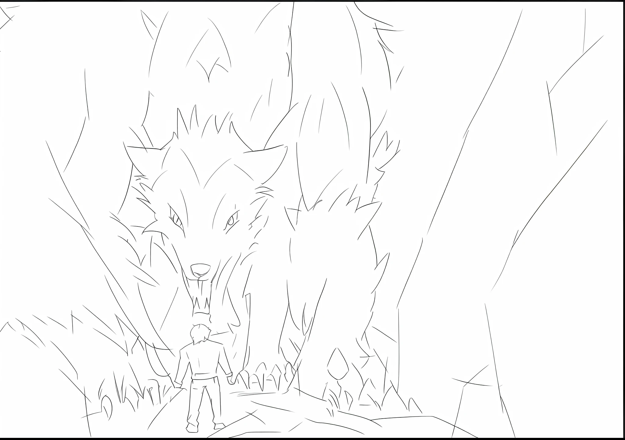 The wolf-type giant monster frightened the people below,Color coloring